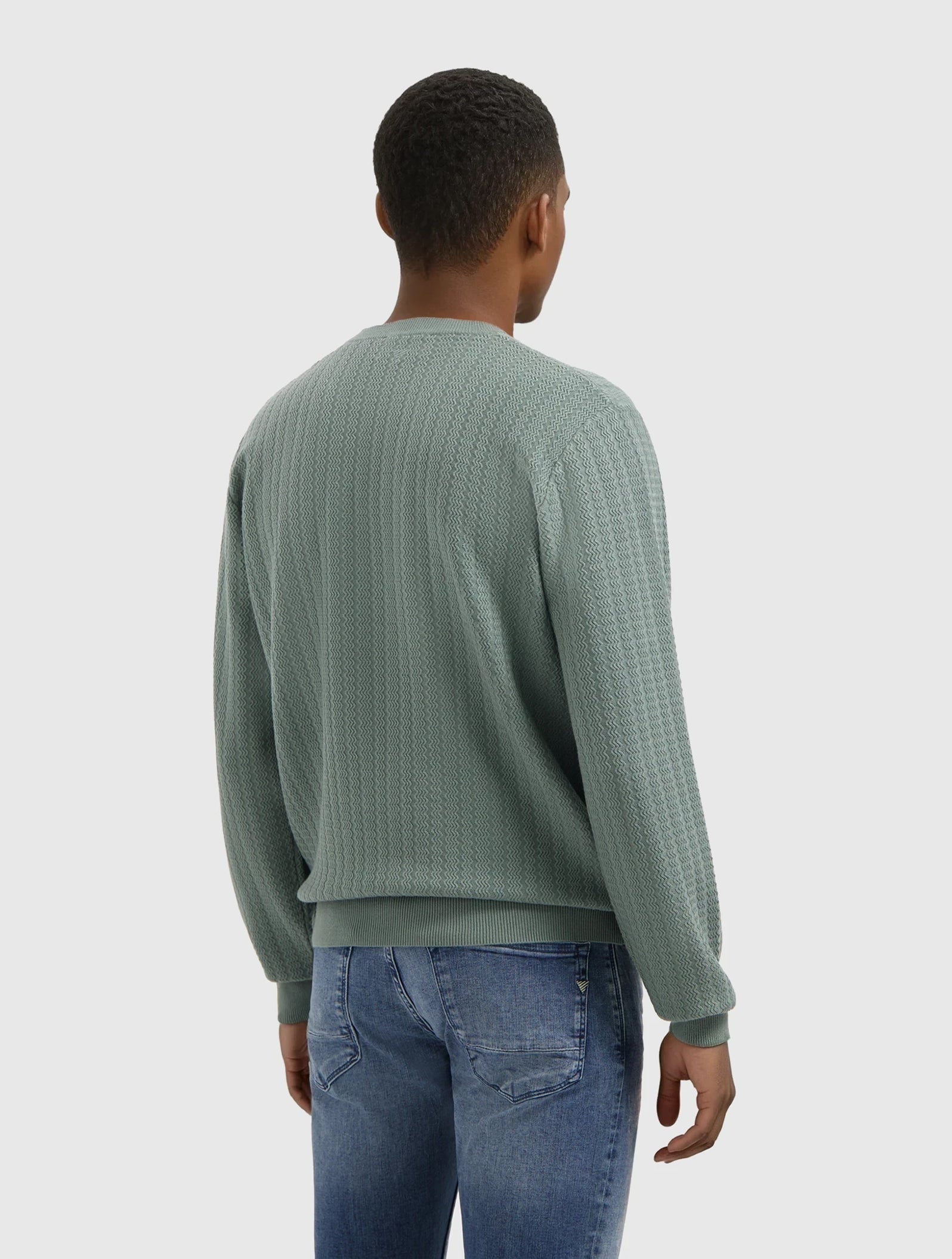 Jacquard Structure Knit Sweater | Army Green