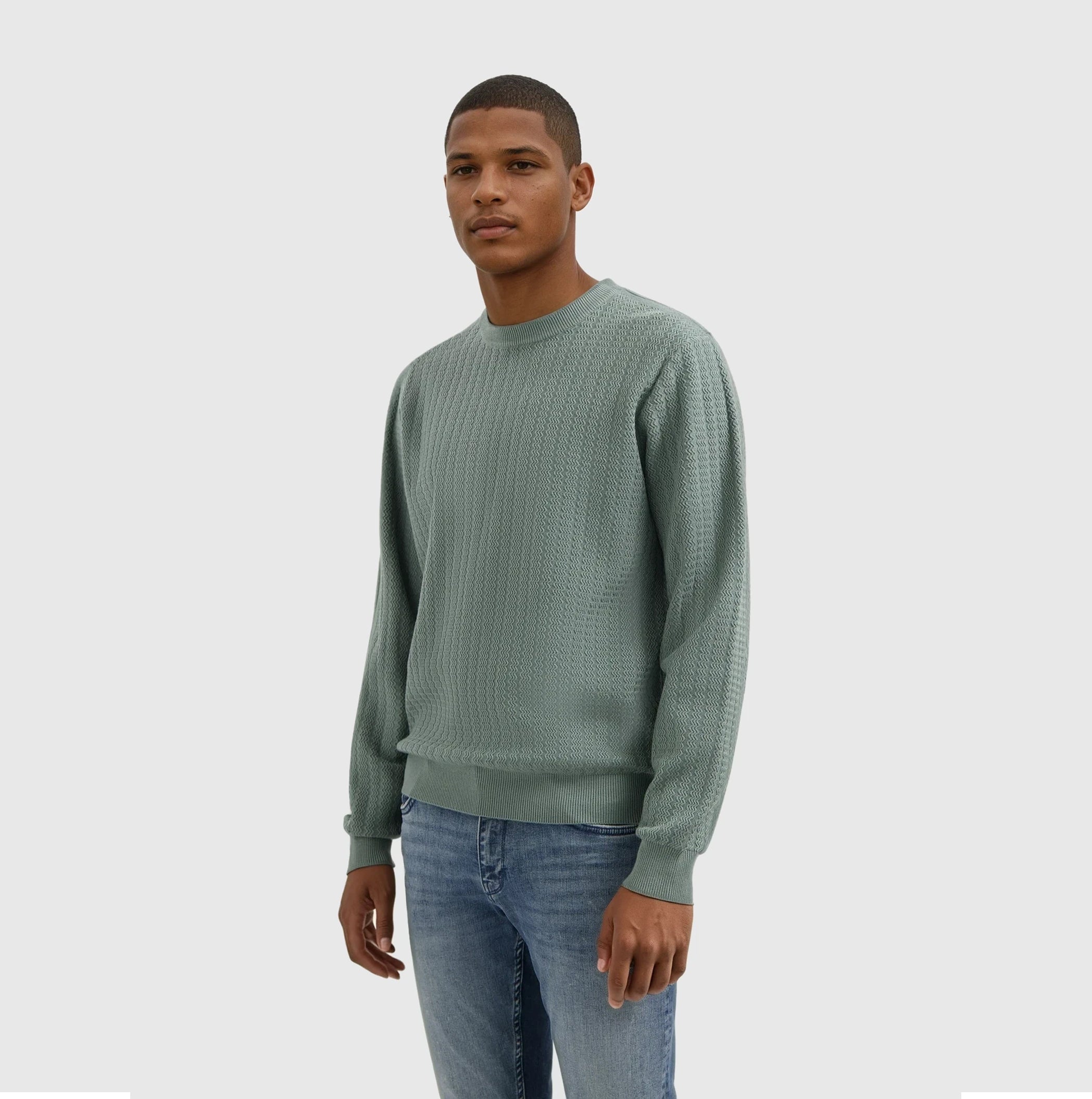 Jacquard Structure Knit Sweater | Army Green