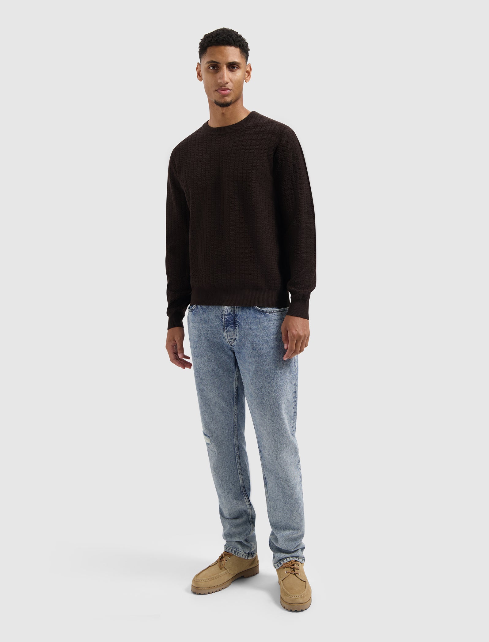 Jacquard Structure Knit Sweater | Dark Brown