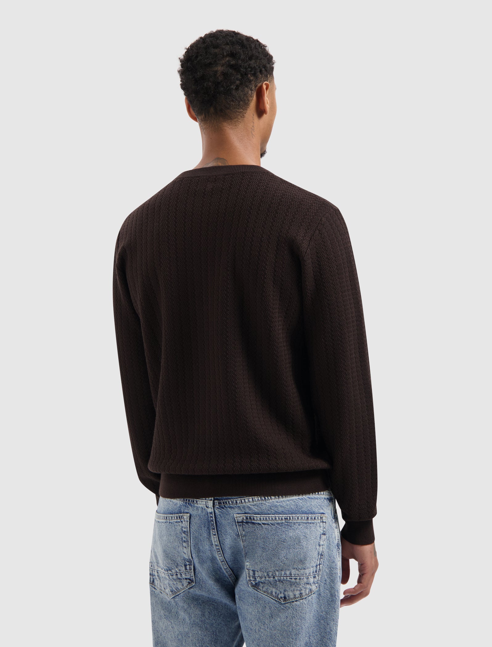 Jacquard Structure Knit Sweater | Dark Brown