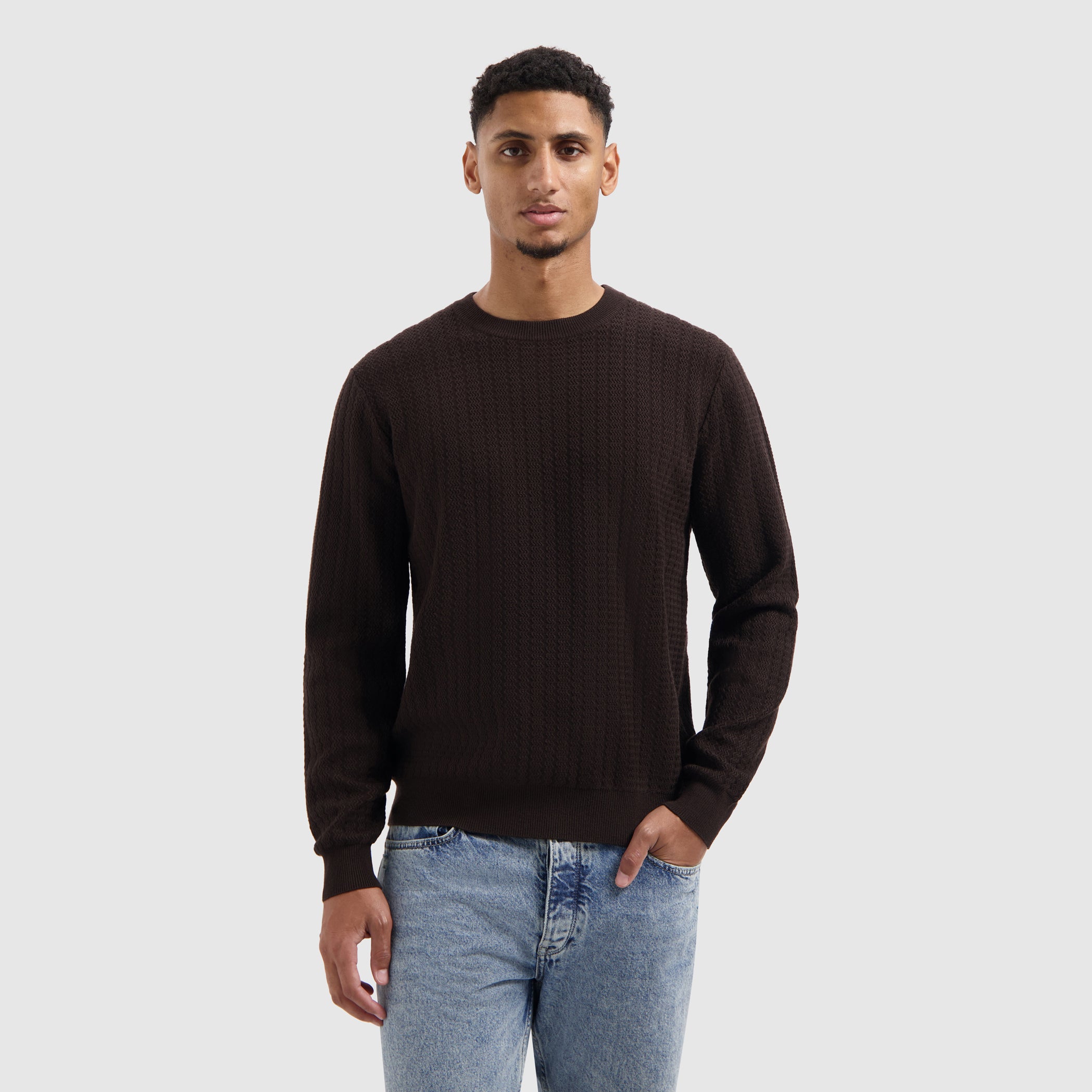 Jacquard Structure Knit Sweater | Dark Brown