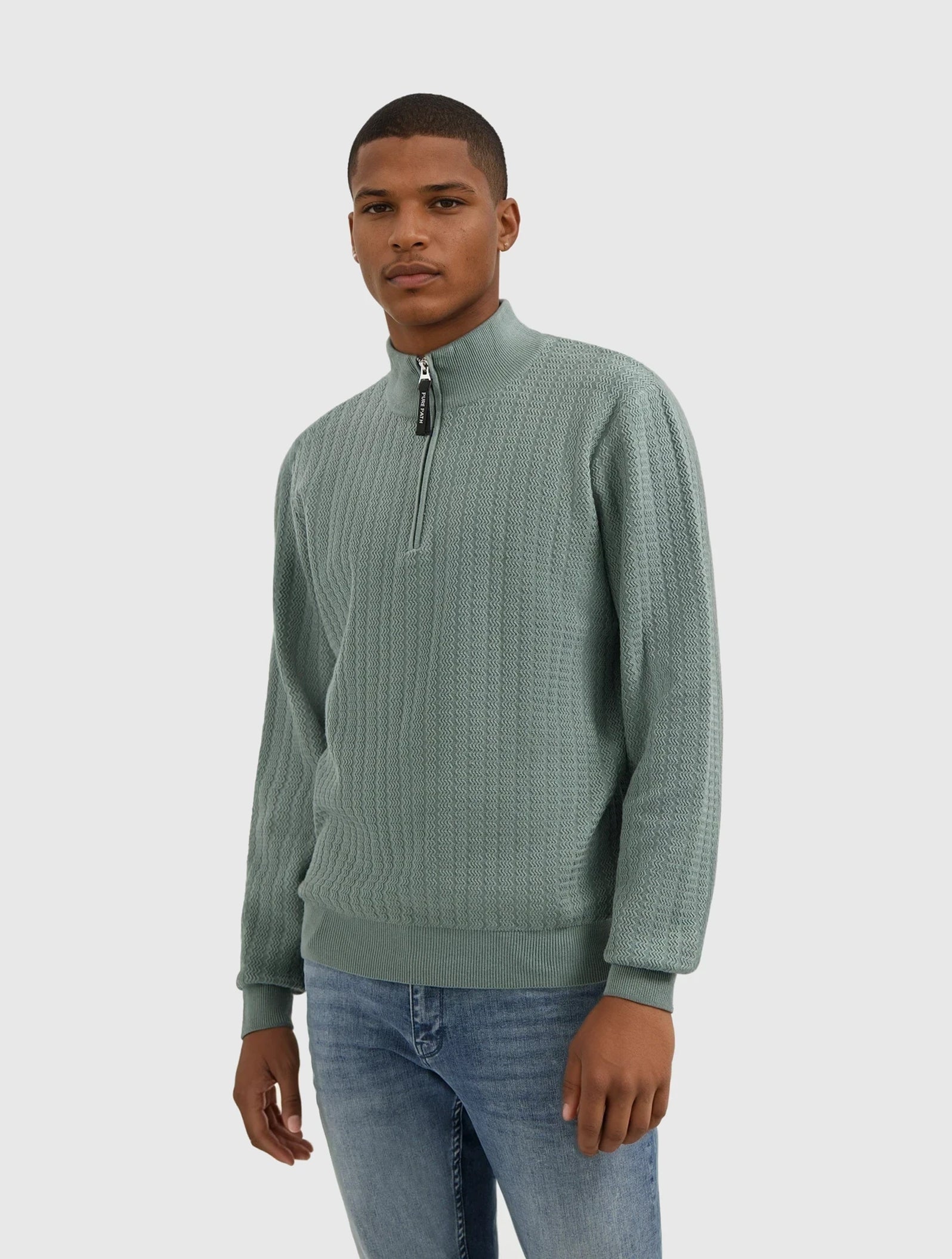 Jacquard Structure Knit Half-zip Sweater | Army Green