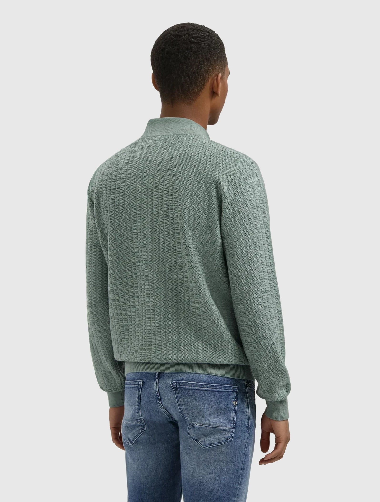 Jacquard Structure Knit Half-zip Sweater | Army Green