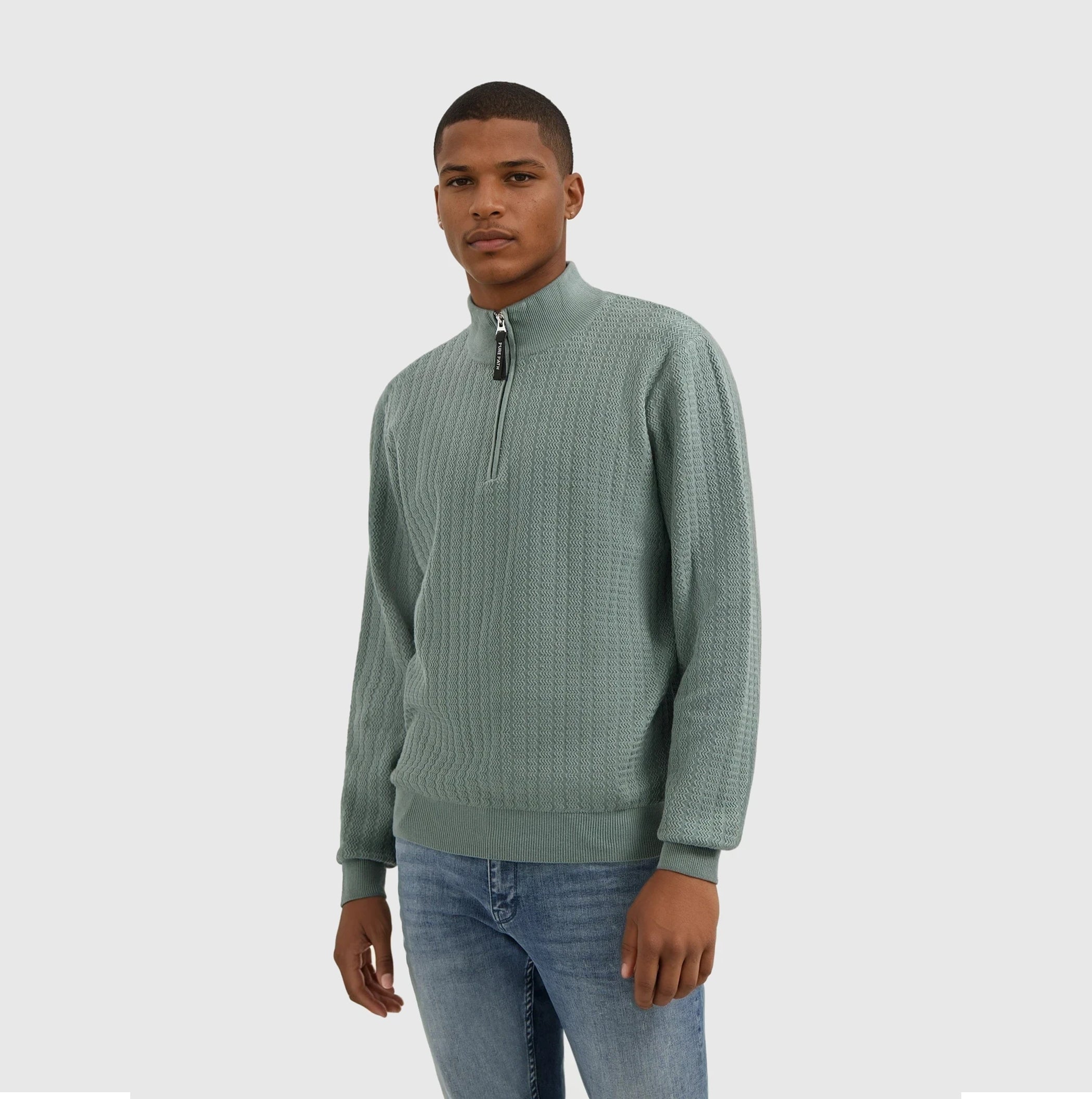 Jacquard Structure Knit Half-zip Sweater | Army Green