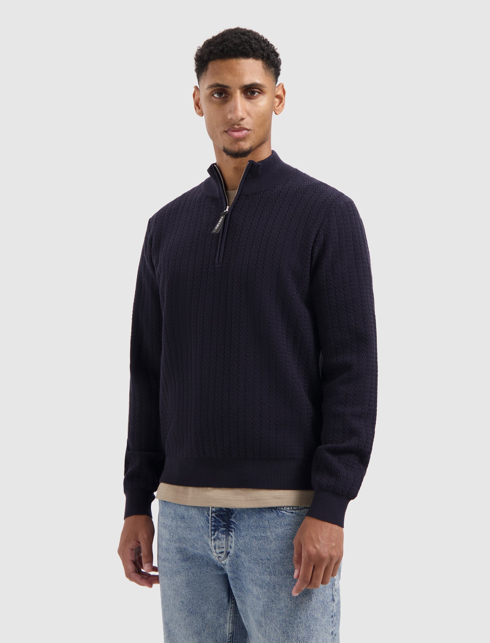 Jacquard Structure Knit Half-zip Sweater | Dark Navy