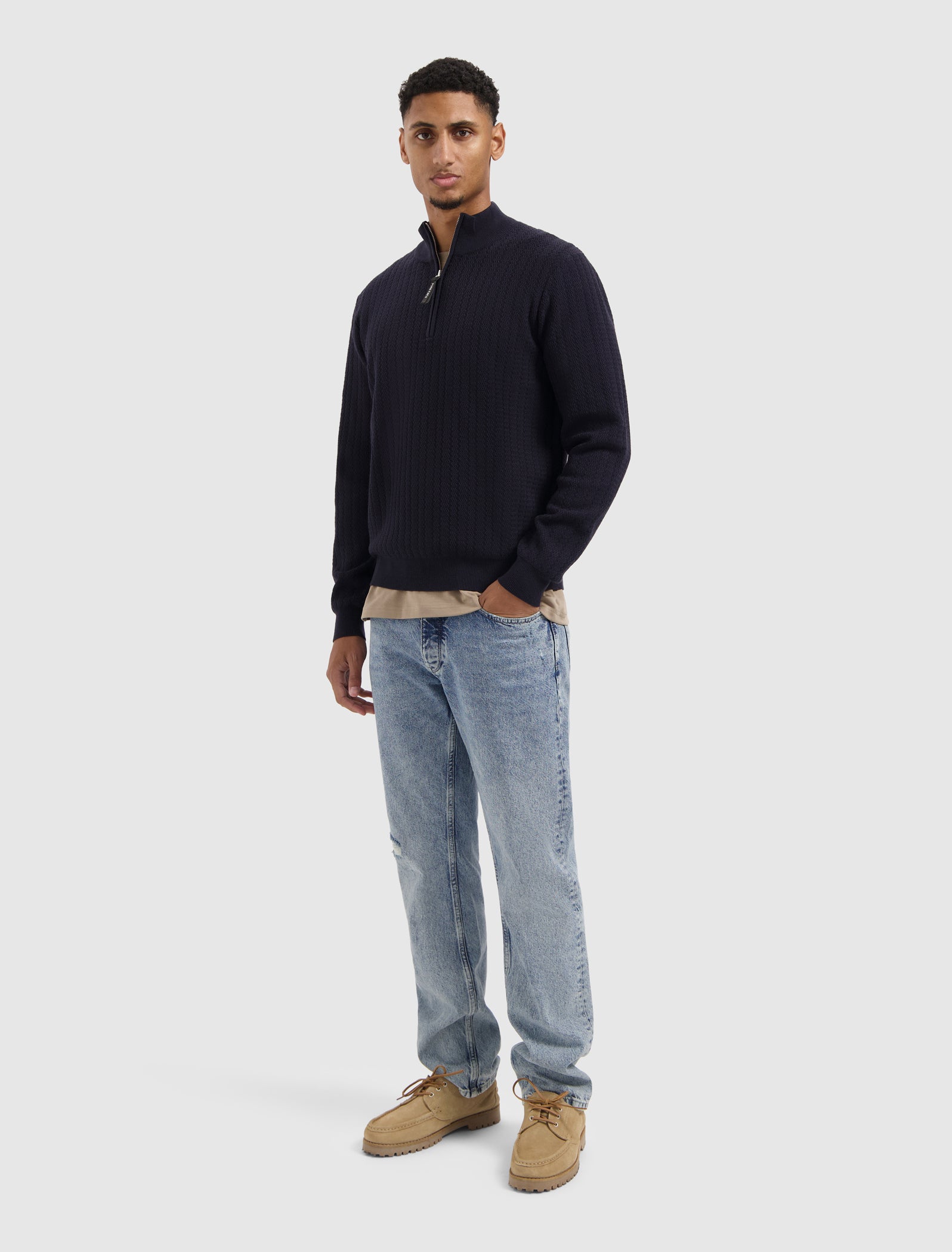 Jacquard Structure Knit Half-zip Sweater | Dark Navy