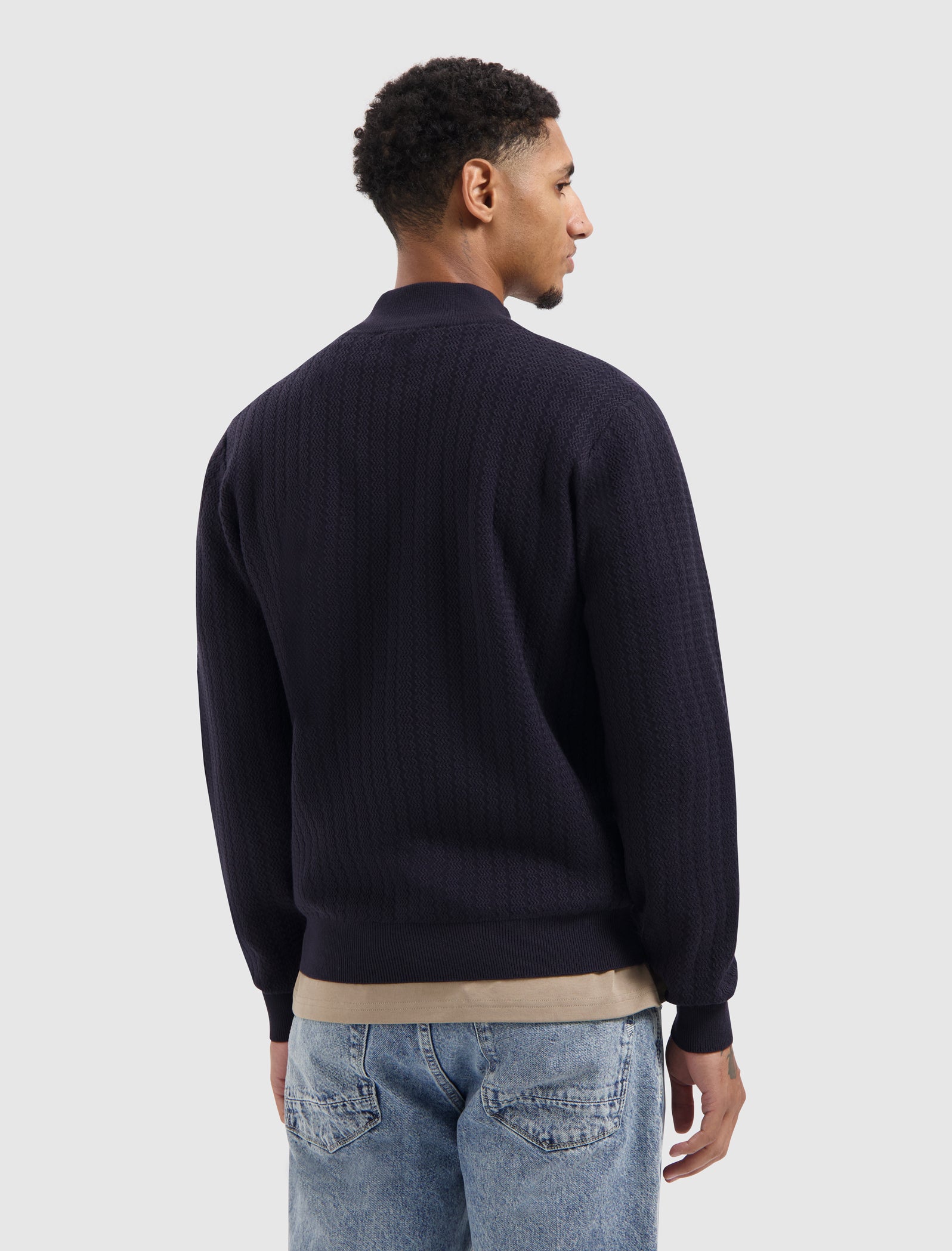 Jacquard Structure Knit Half-zip Sweater | Dark Navy