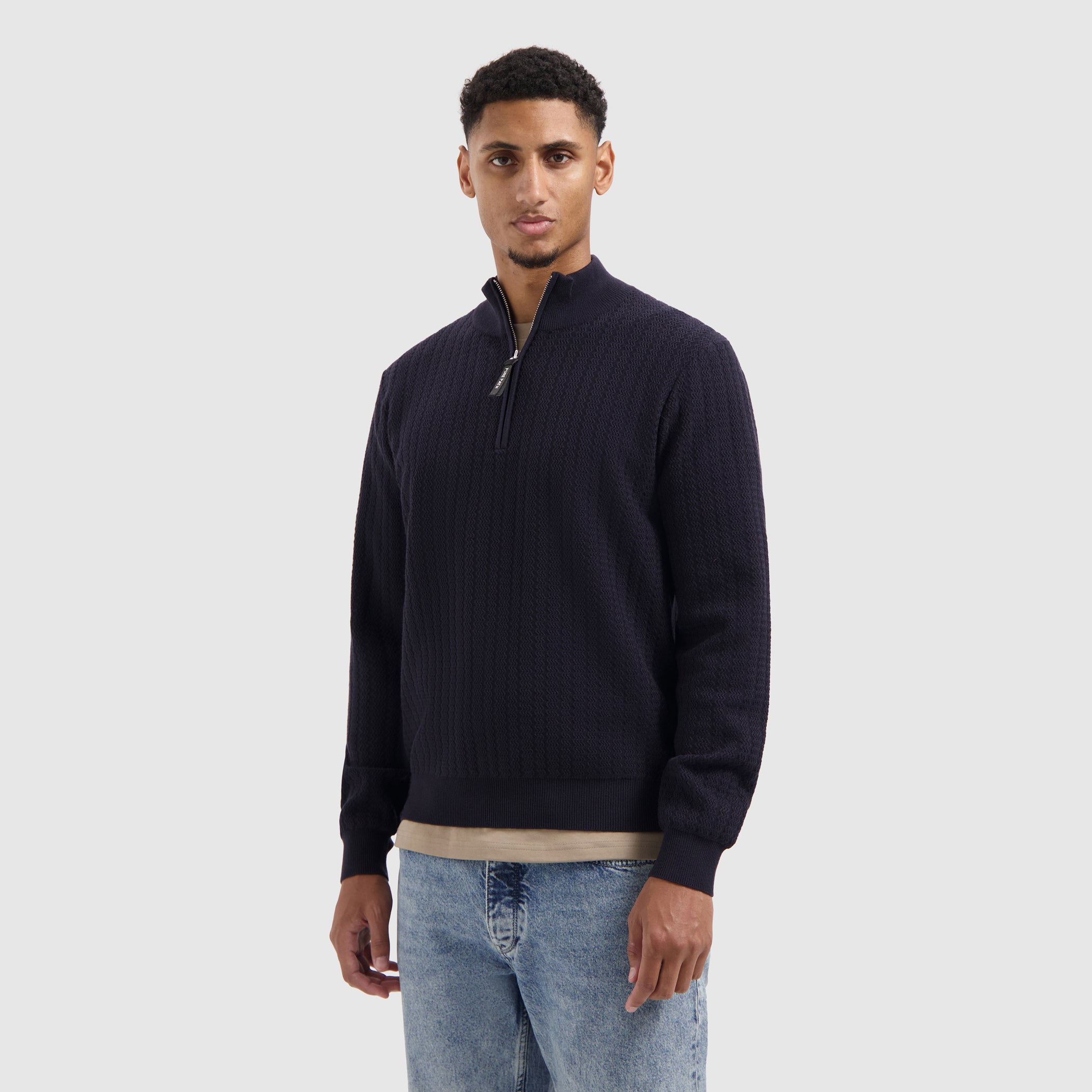 Jacquard Structure Knit Half-zip Sweater | Dark Navy
