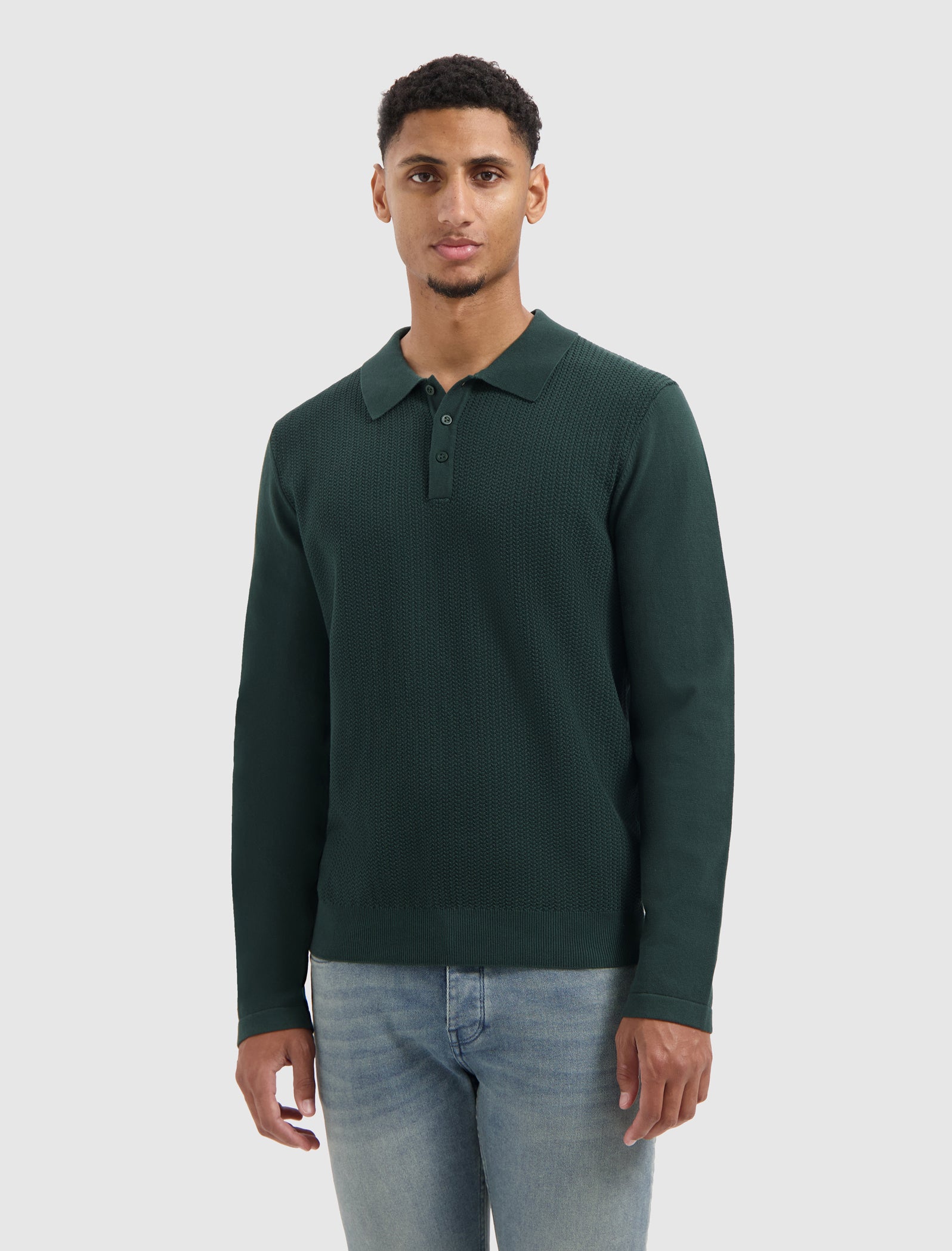 Braided Structure Knit Polo | Dark Green