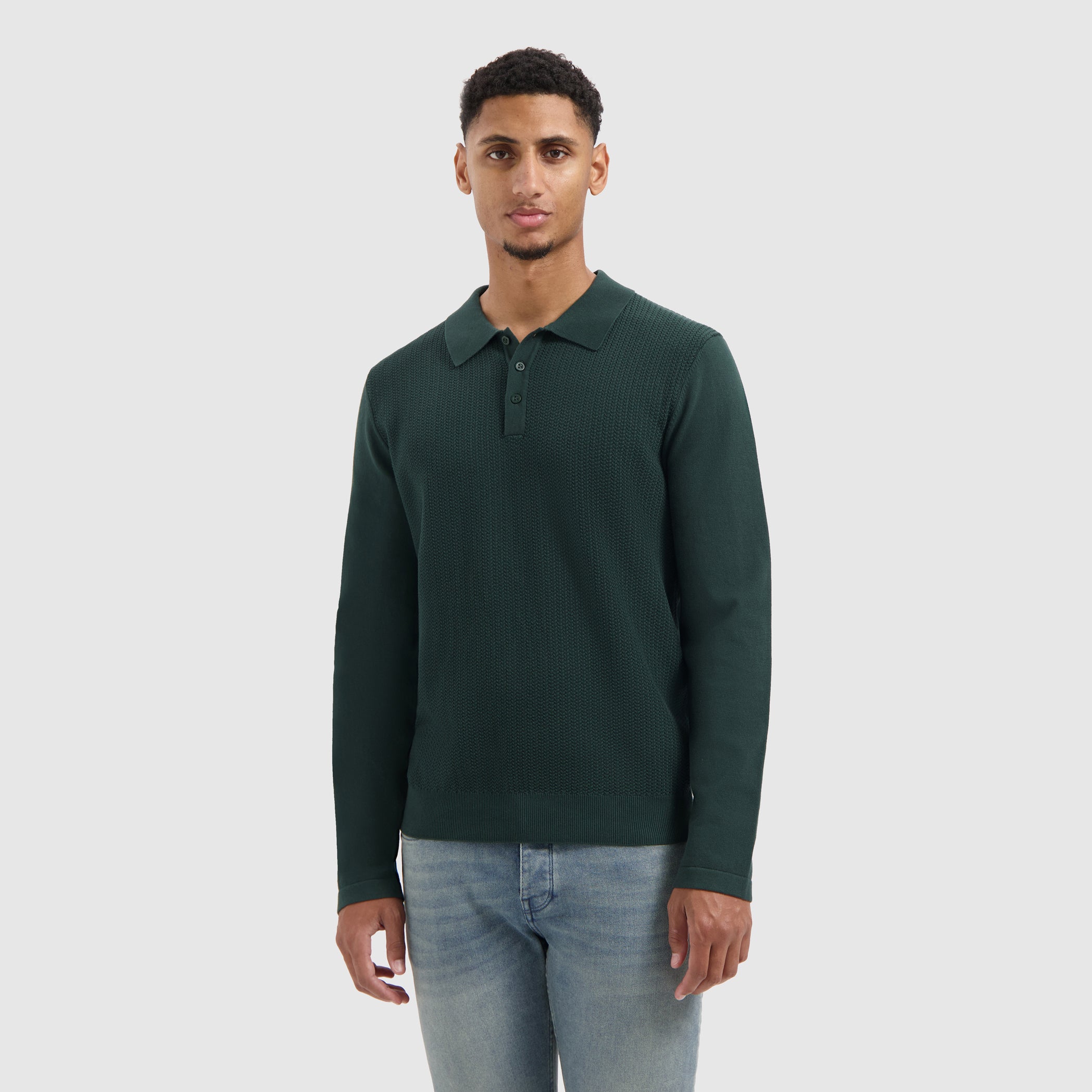Braided Structure Knit Polo | Dark Green