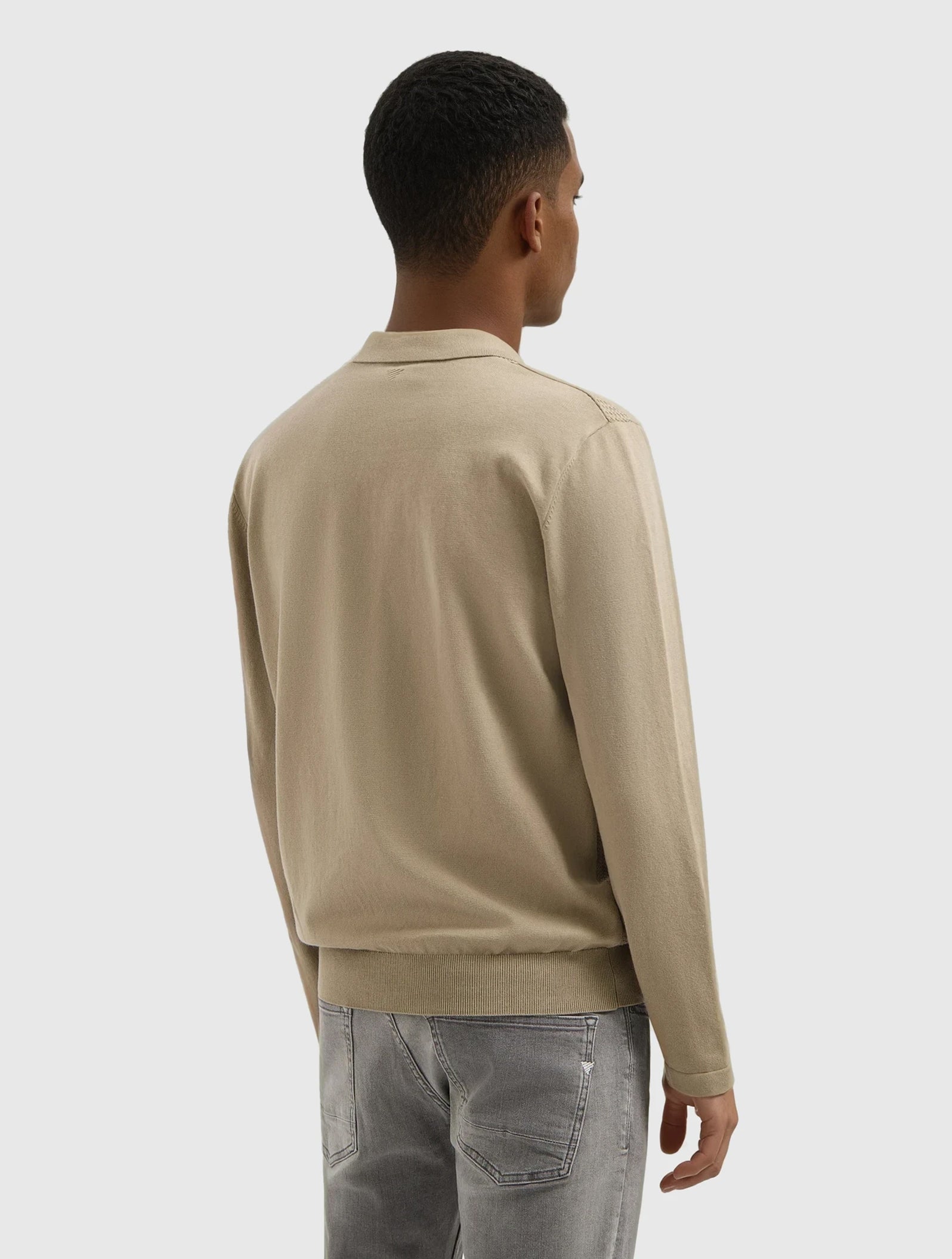 Braided Structure Knit Polo | Taupe