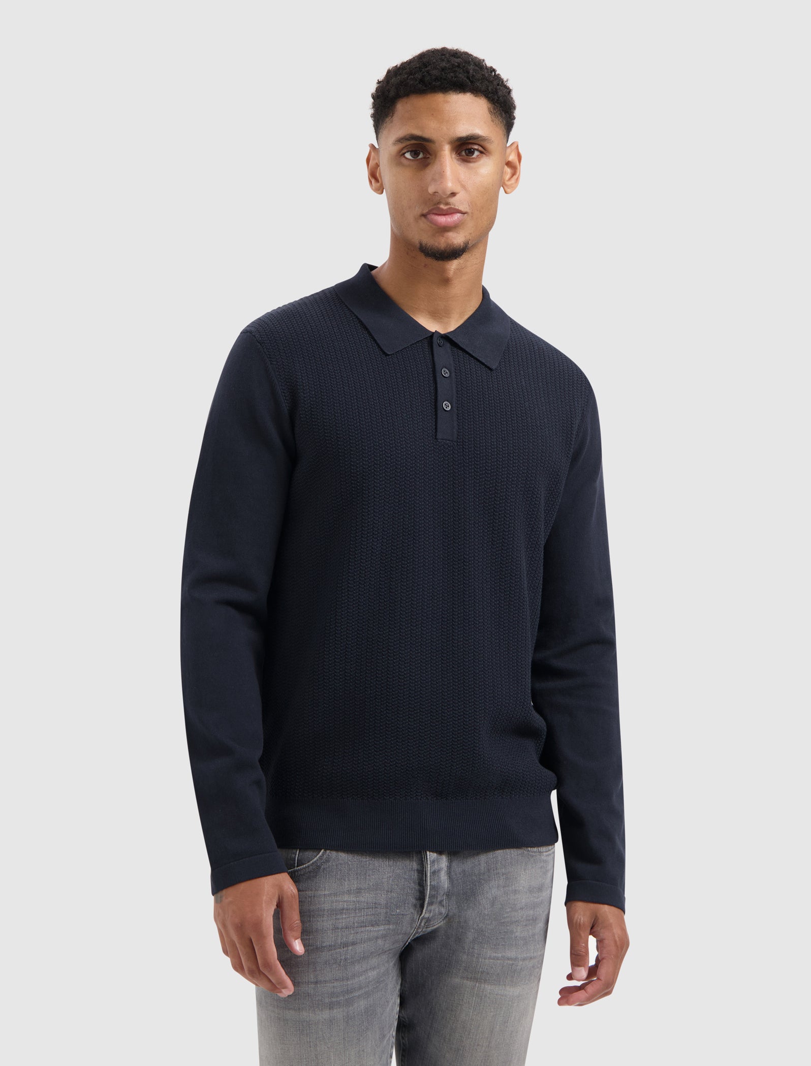 Braided Structure Knit Polo | Dark Navy