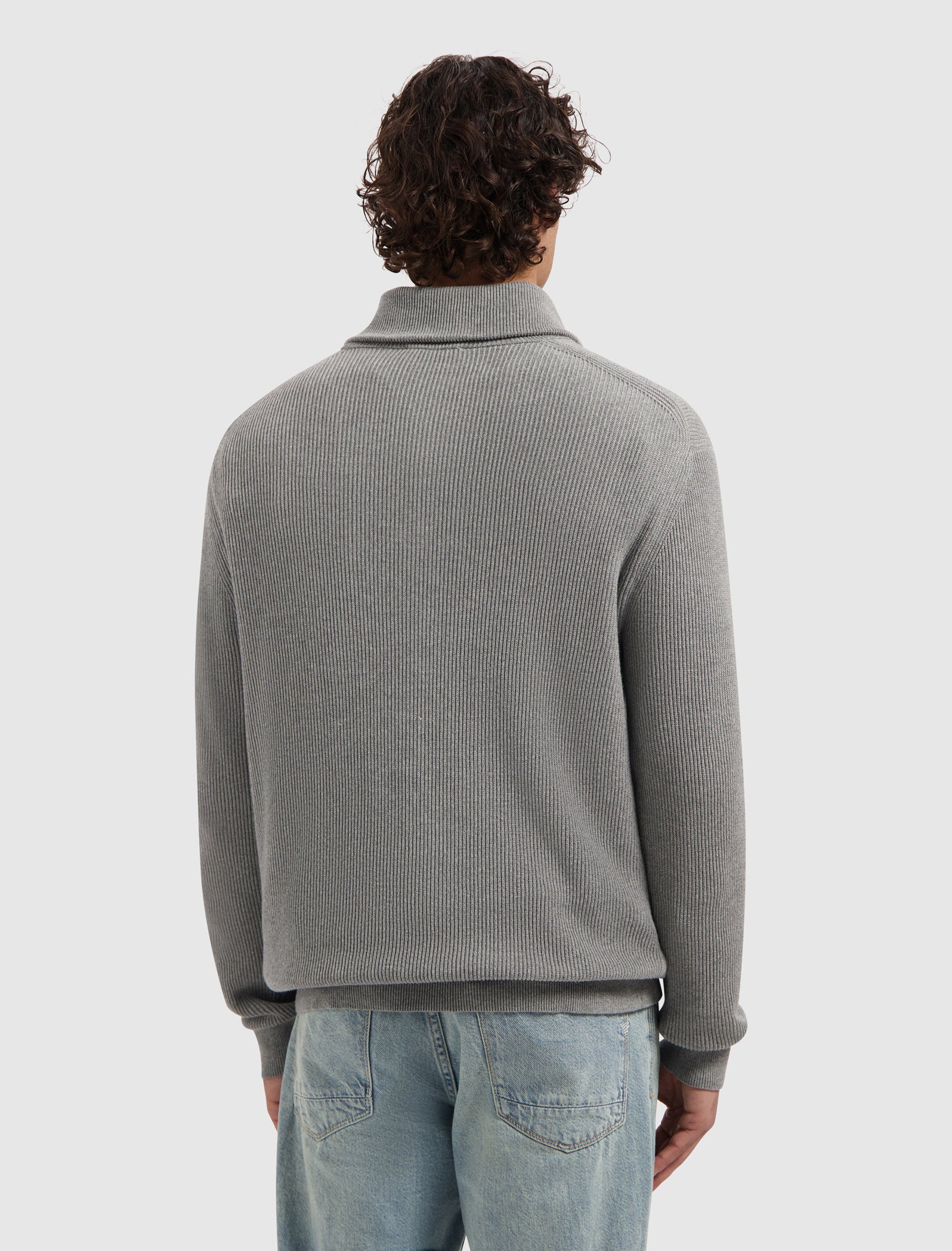 Rib Knit Half-zip Sweater | Grey Melange