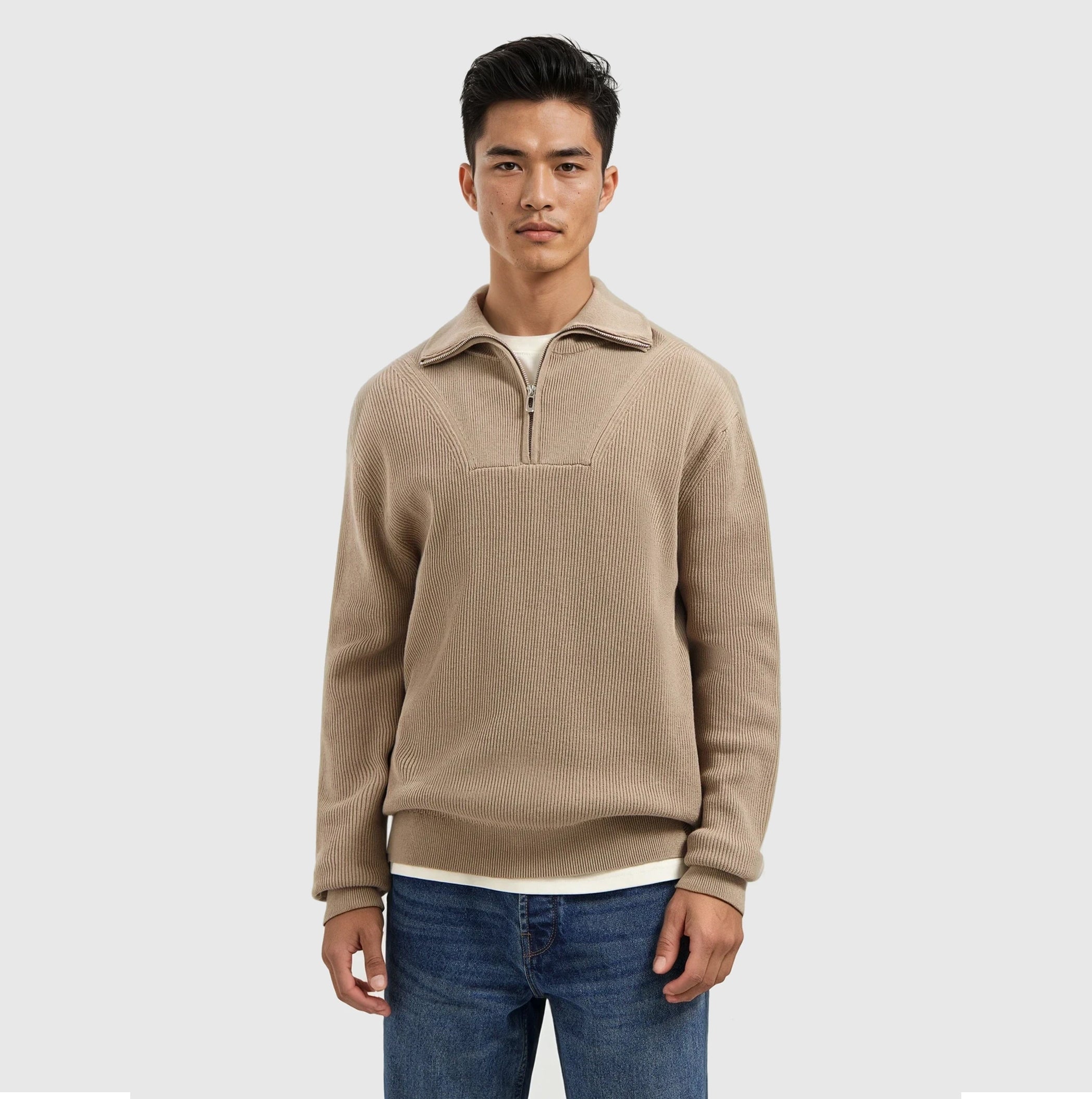 Rib Knit Half-zip Sweater | Taupe