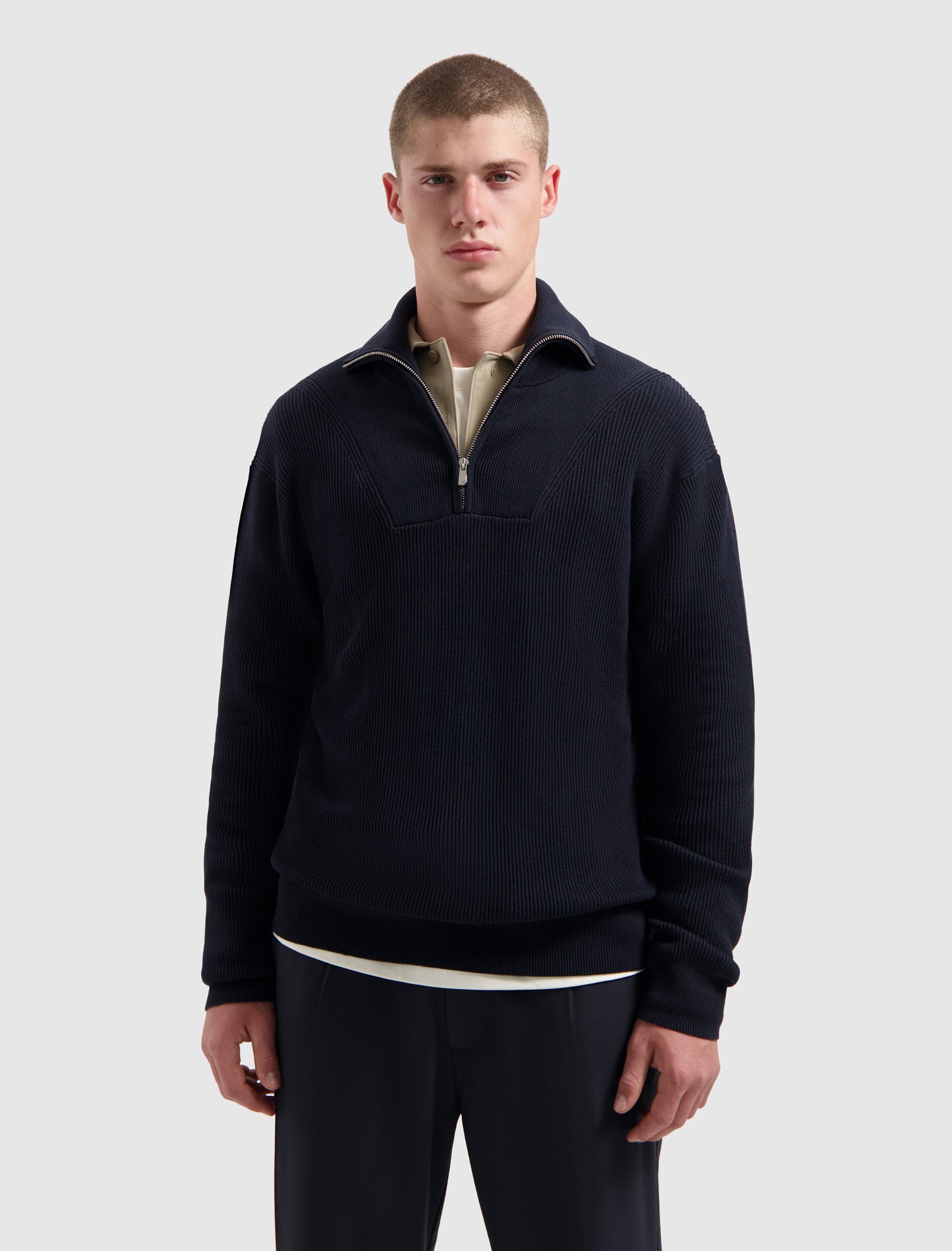 Rib Knit Half-zip Sweater | Dark Navy