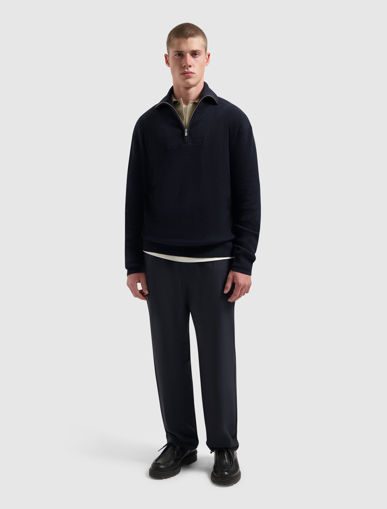 Rib Knit Half-zip Sweater | Dark Navy