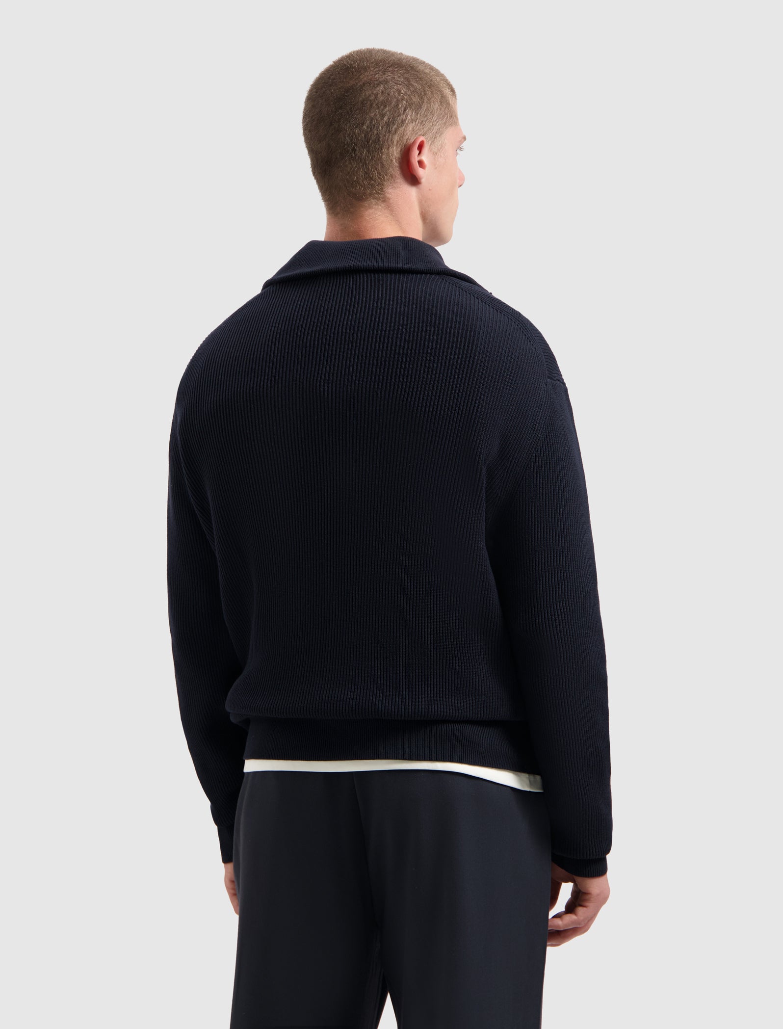 Rib Knit Half-zip Sweater | Dark Navy