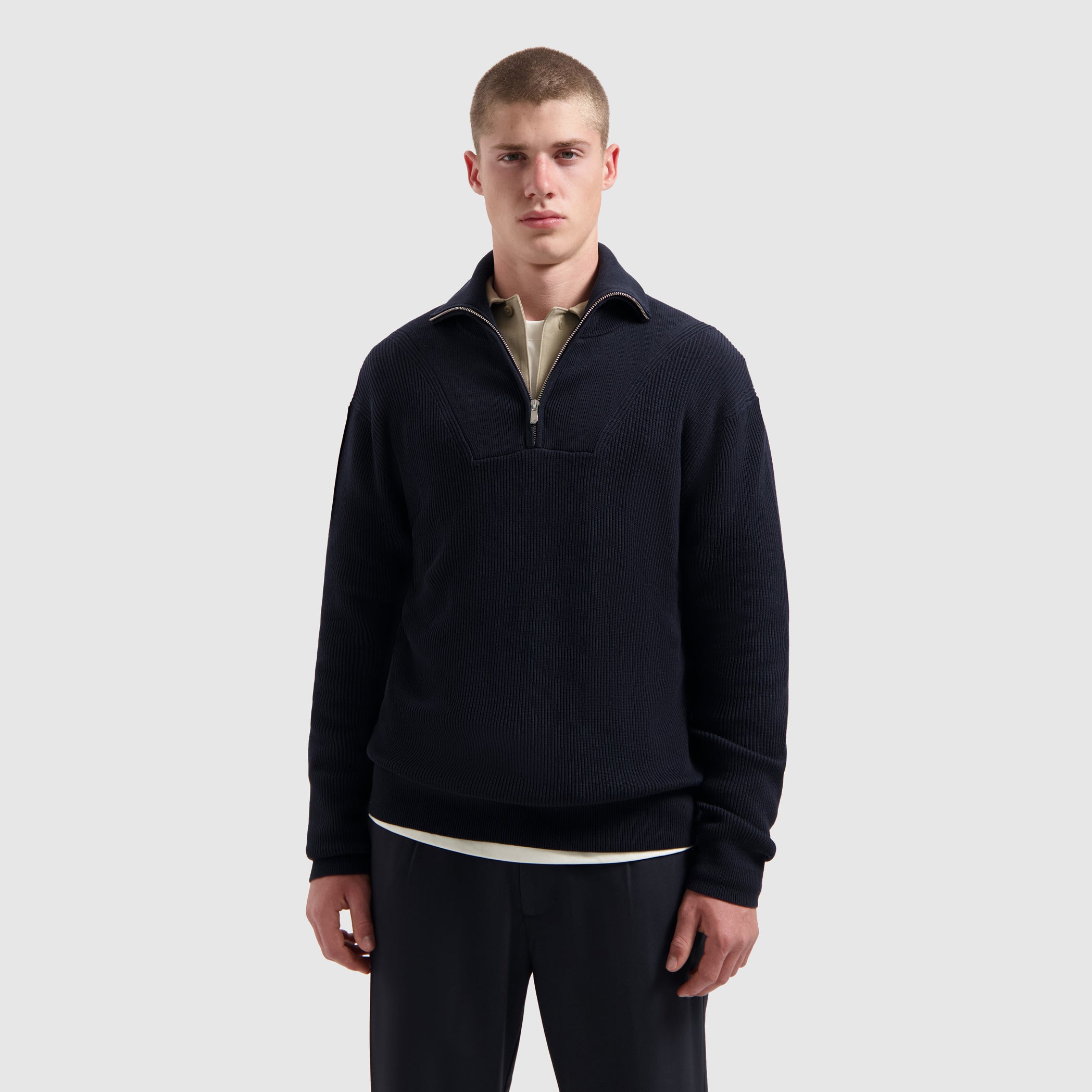 Rib Knit Half-zip Sweater | Dark Navy