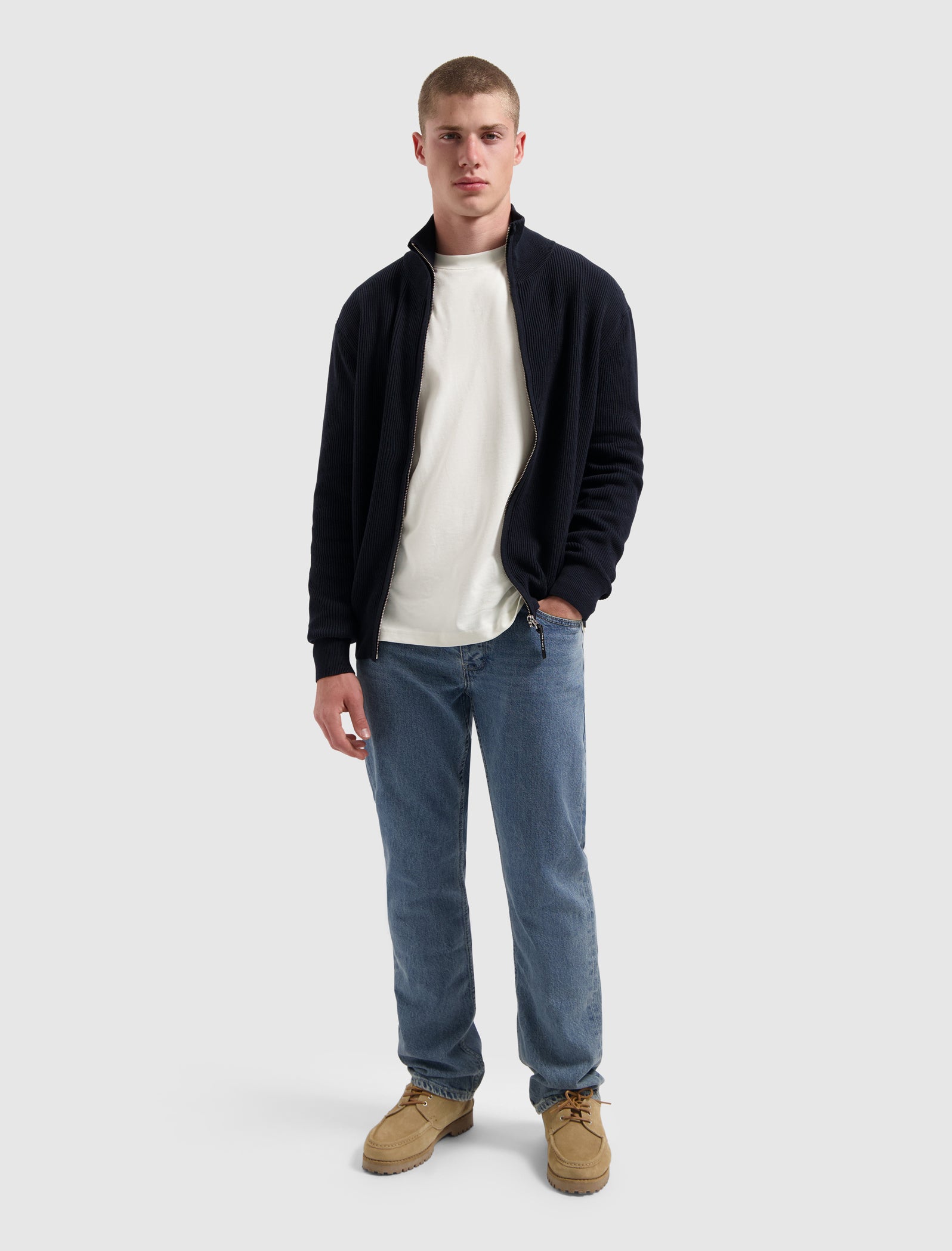 Rib Knit Full-zip Cardigan | Dark Navy