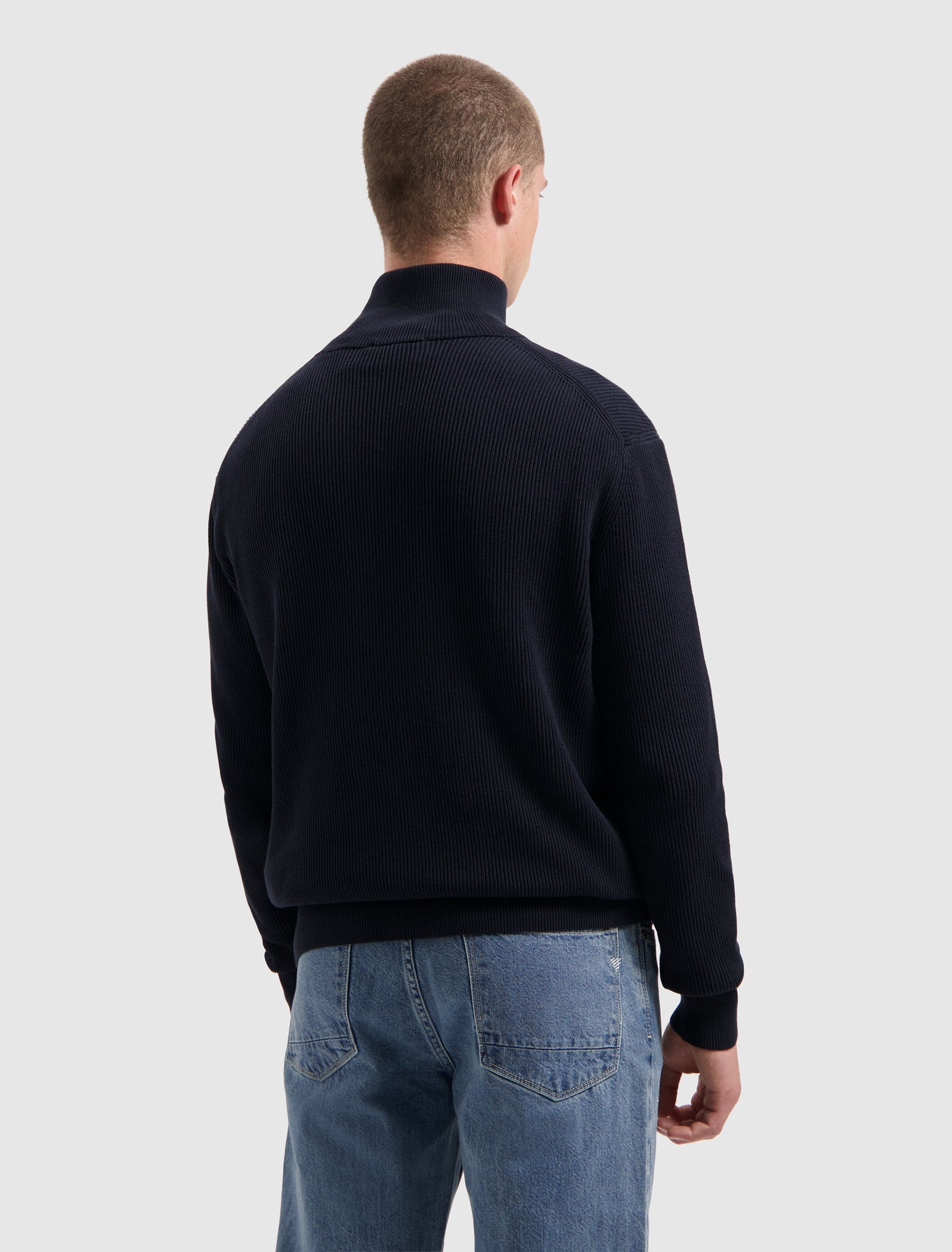 Rib Knit Full-zip Cardigan | Dark Navy