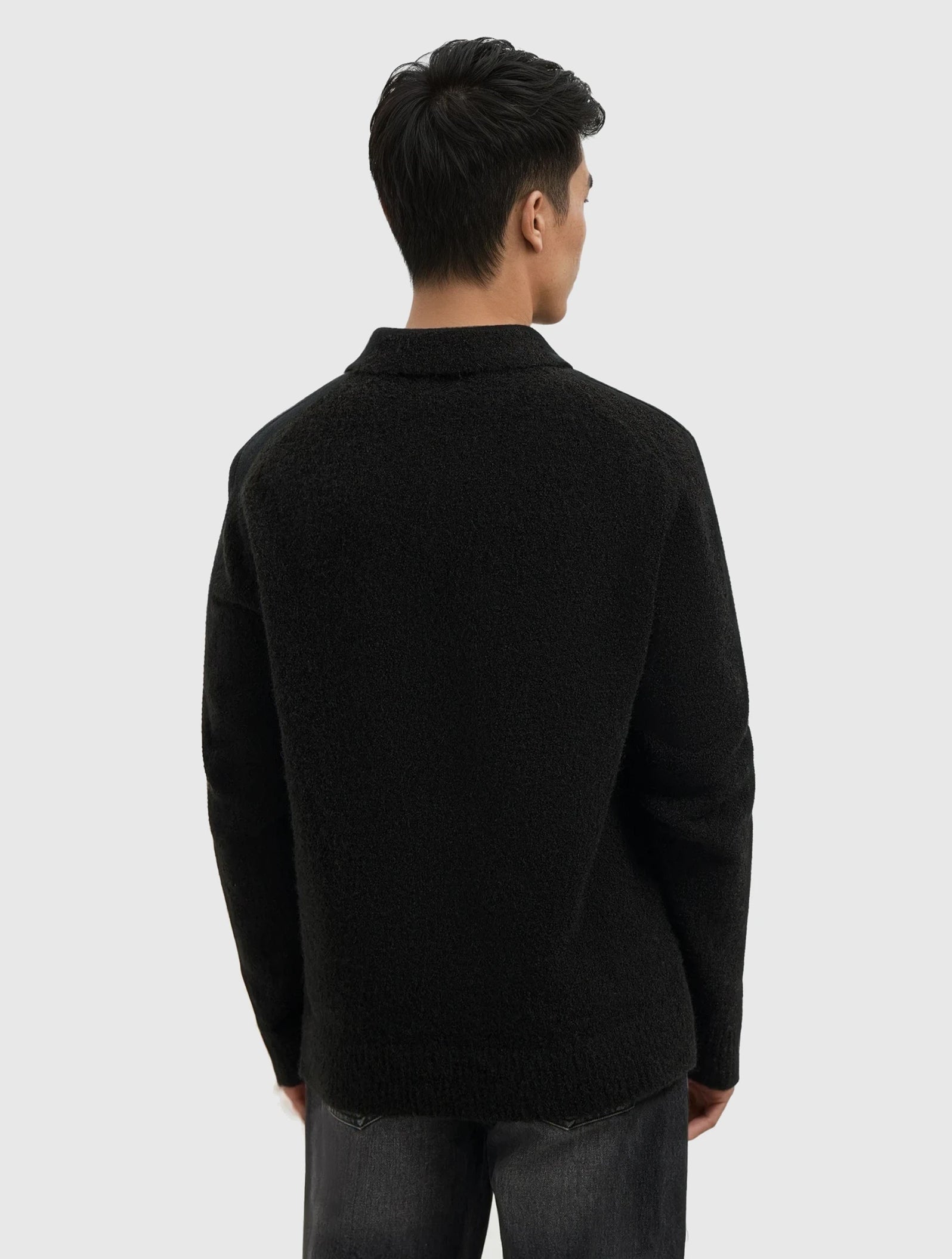 Bouclé Knit Polo | Black