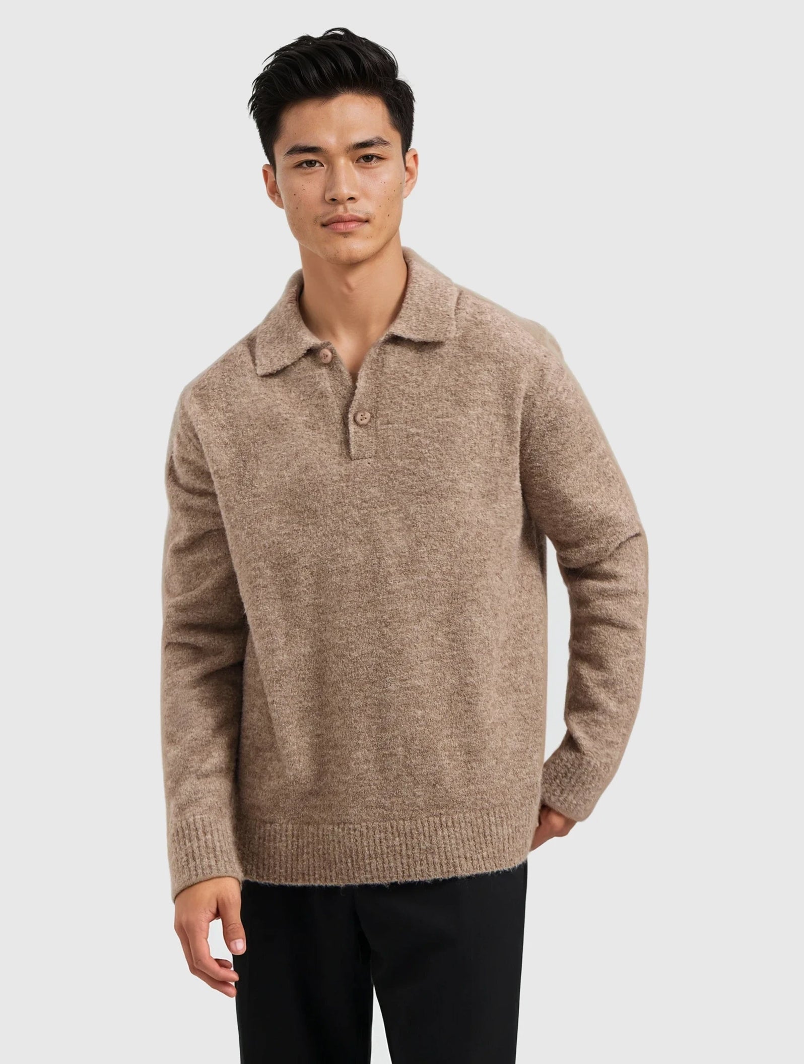 Bouclé Knit Polo | Taupe