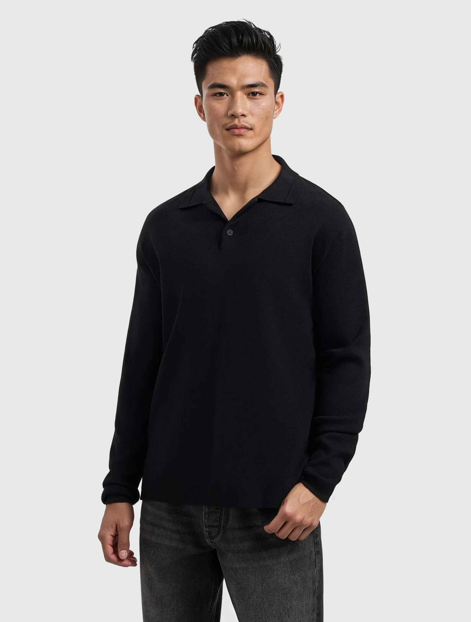 Heavy Knit Polo | Black