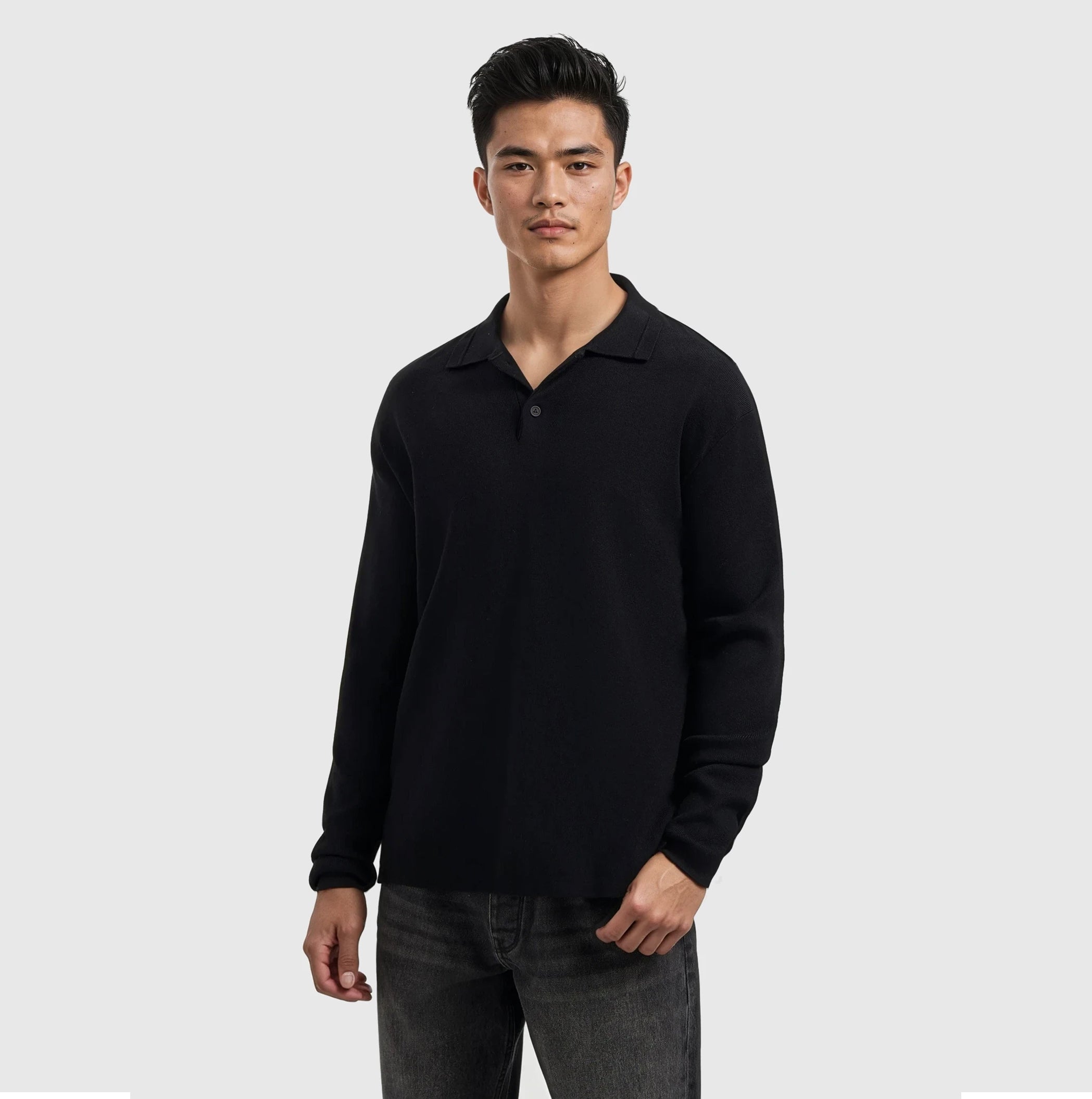 Heavy Knit Polo | Black