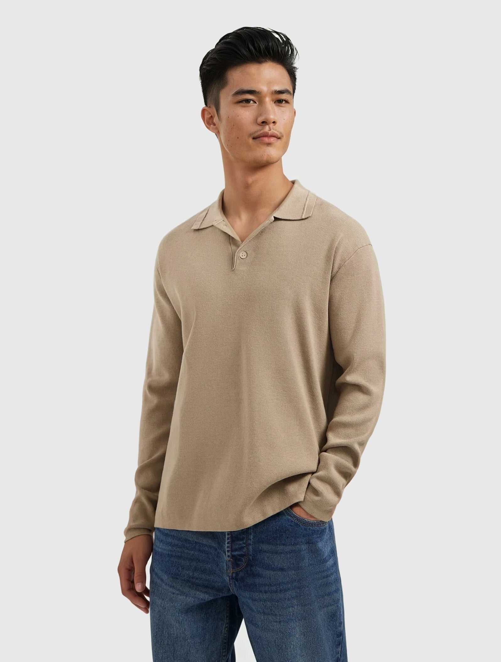 Heavy Knit Polo | Taupe