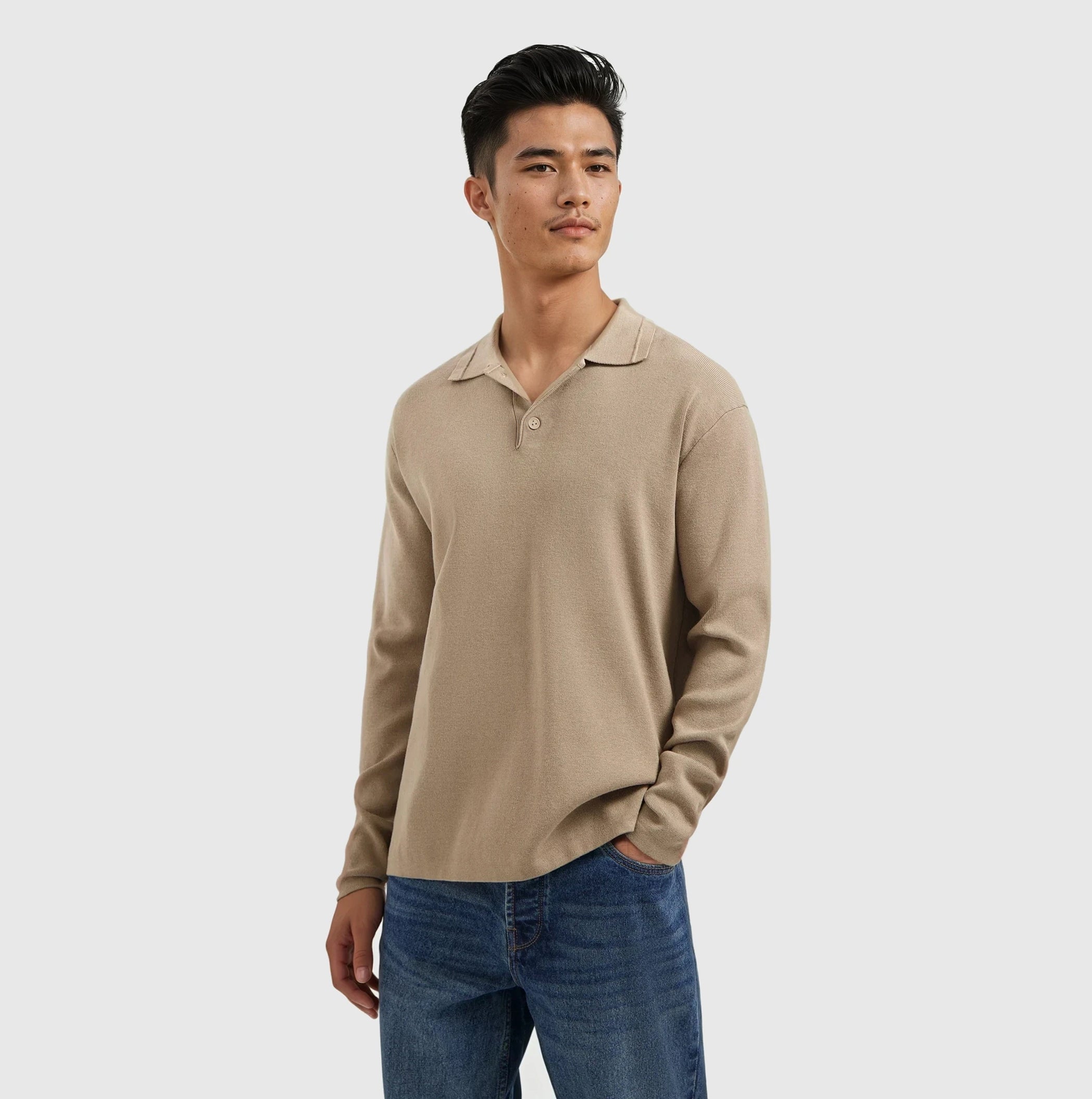 Heavy Knit Polo | Taupe