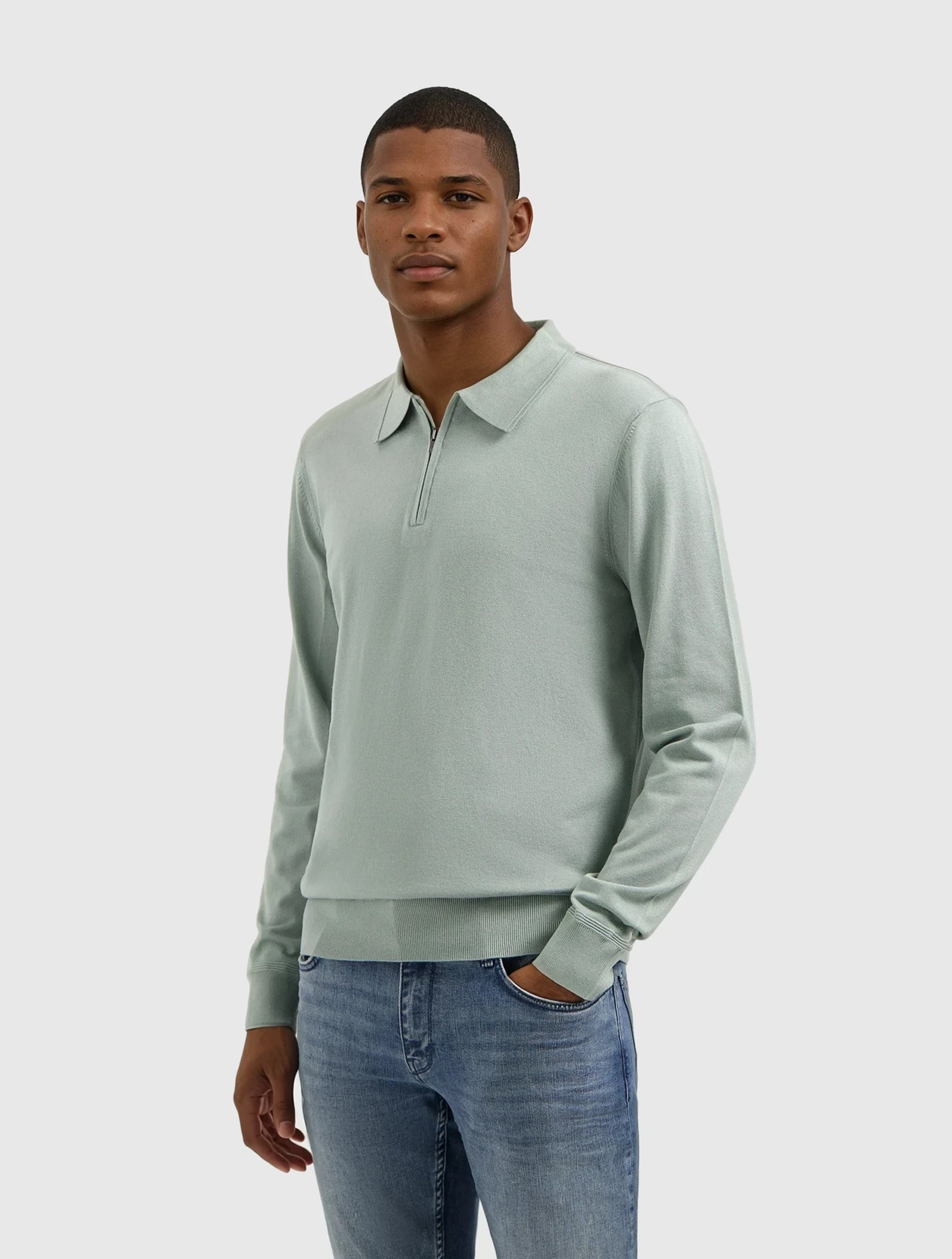 Knit Half-zip Polo | Army Green