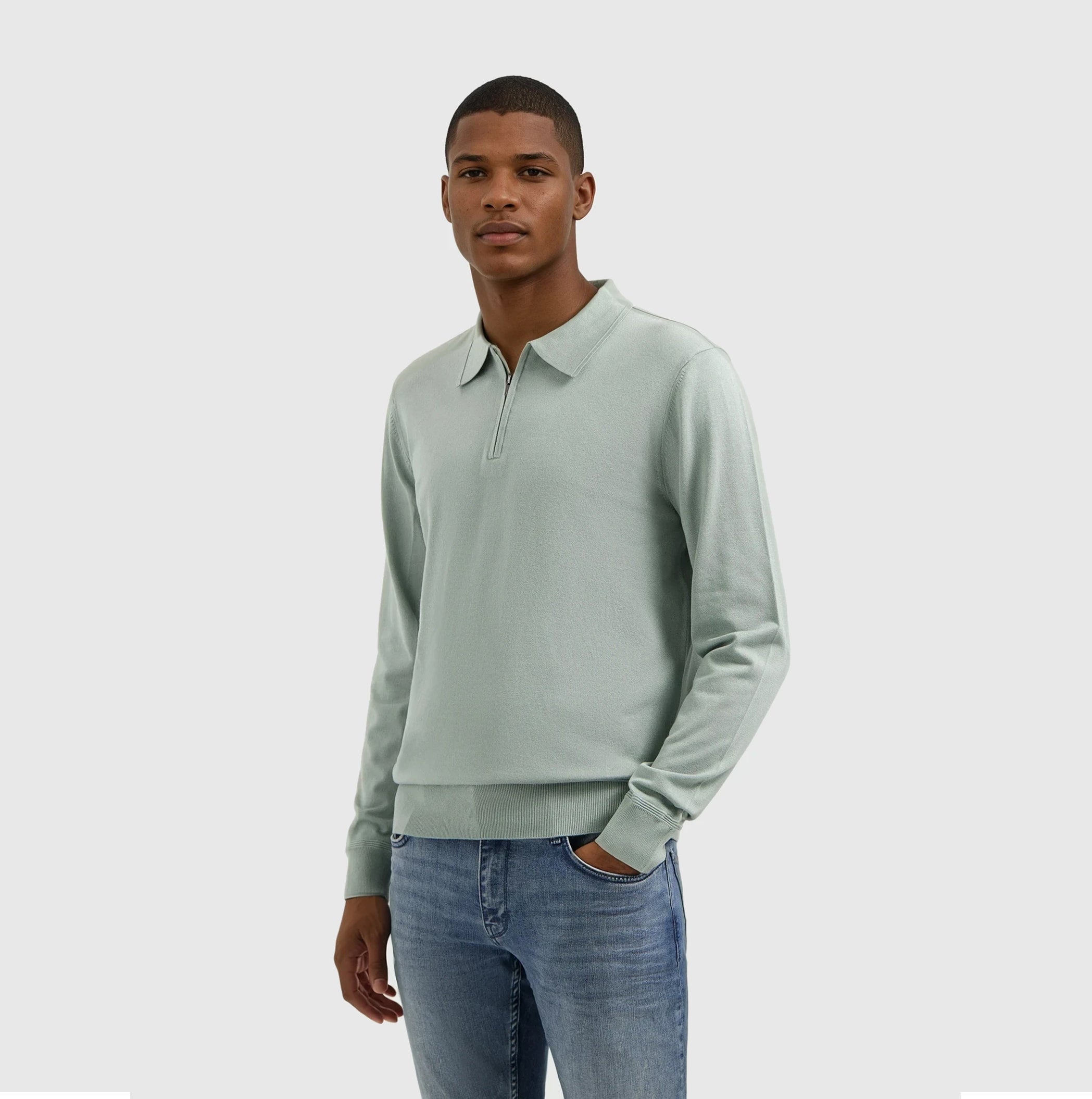 Knit Half-zip Polo | Army Green