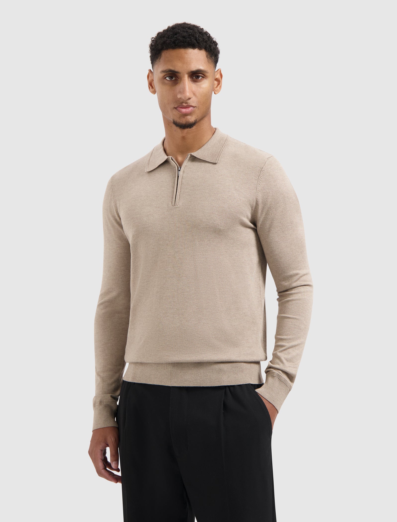 Knit Half-zip Polo | Taupe Melange