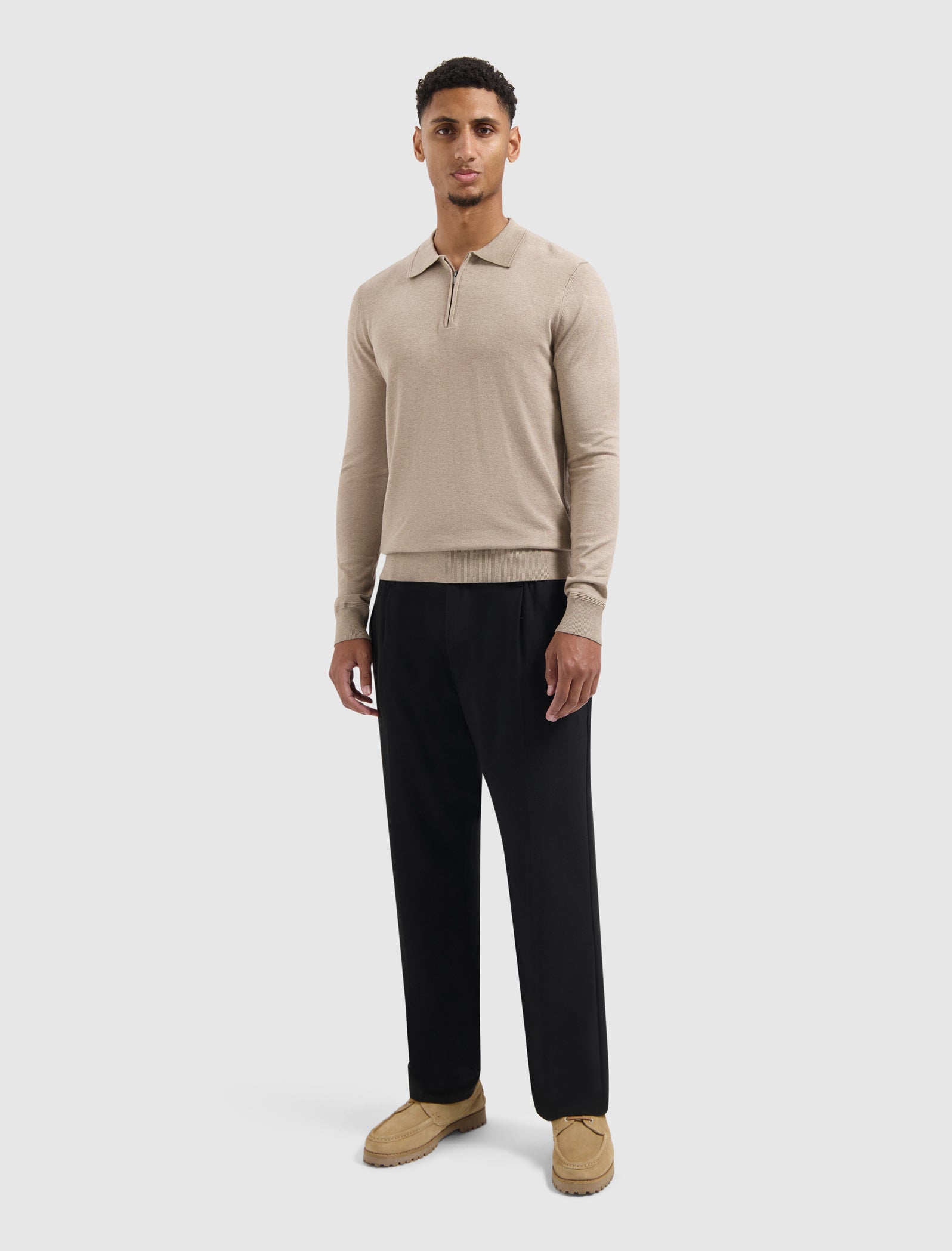 Knit Half-zip Polo | Taupe Melange