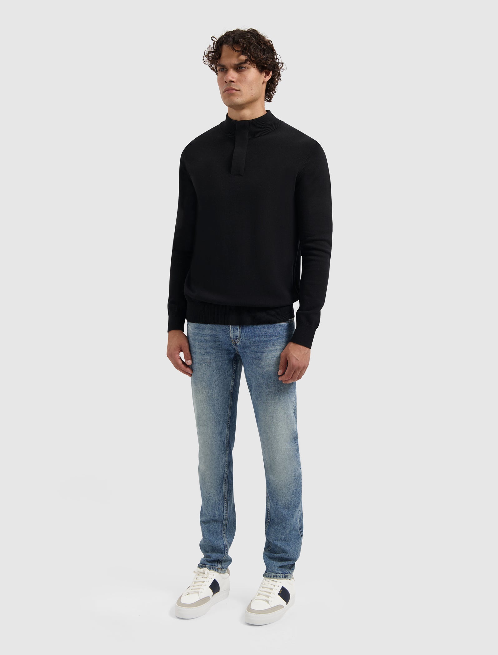 Knit Hidden Half-zip Sweater | Black