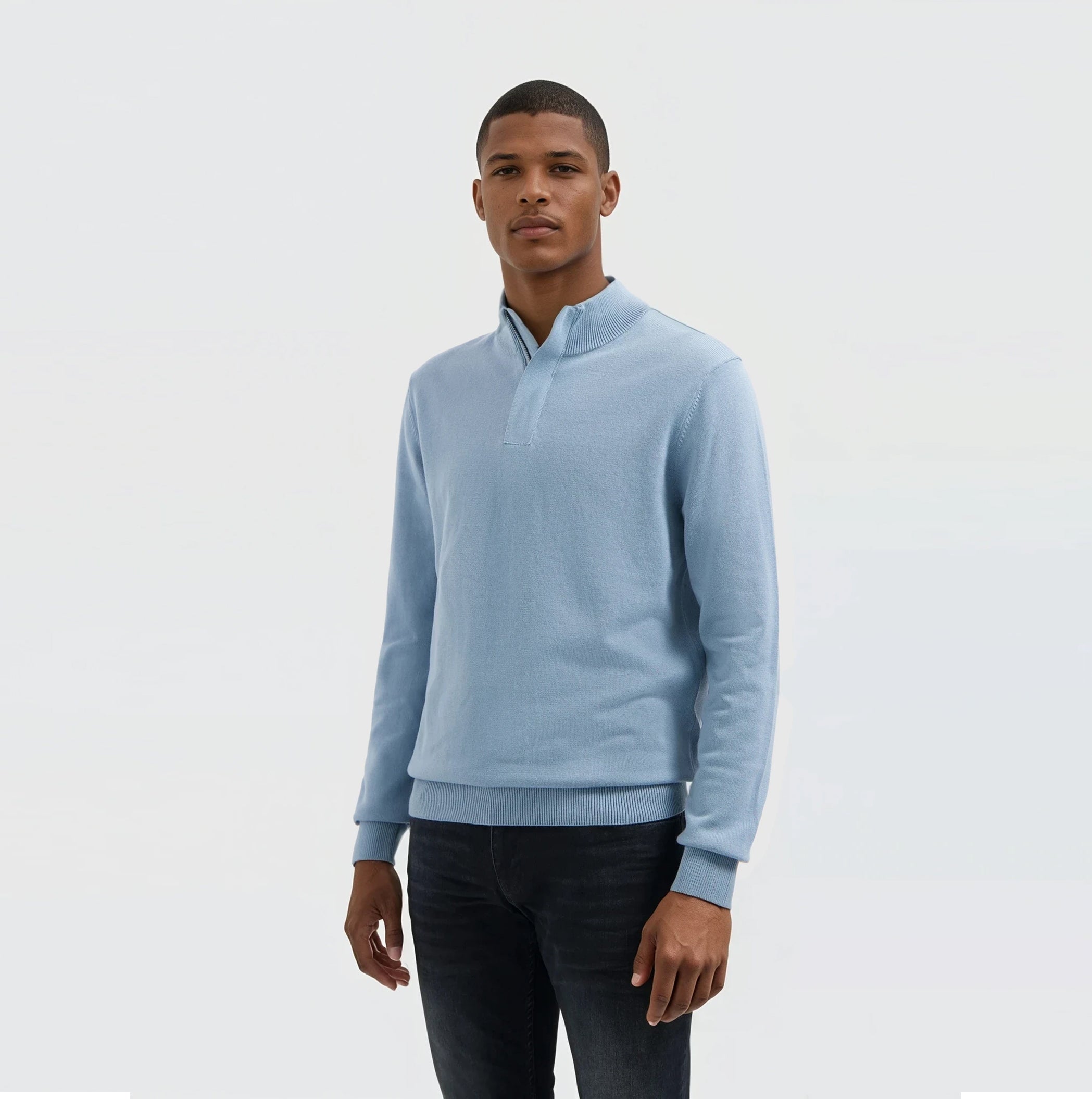 Knit Hidden Half-zip Sweater | Mid Blue