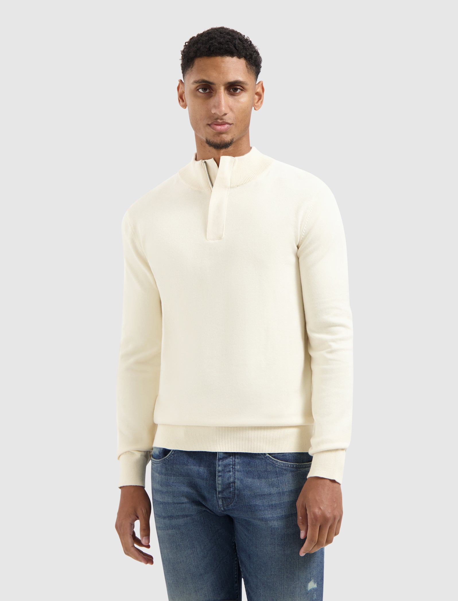 Knit Hidden Half-zip Sweater | Ecru