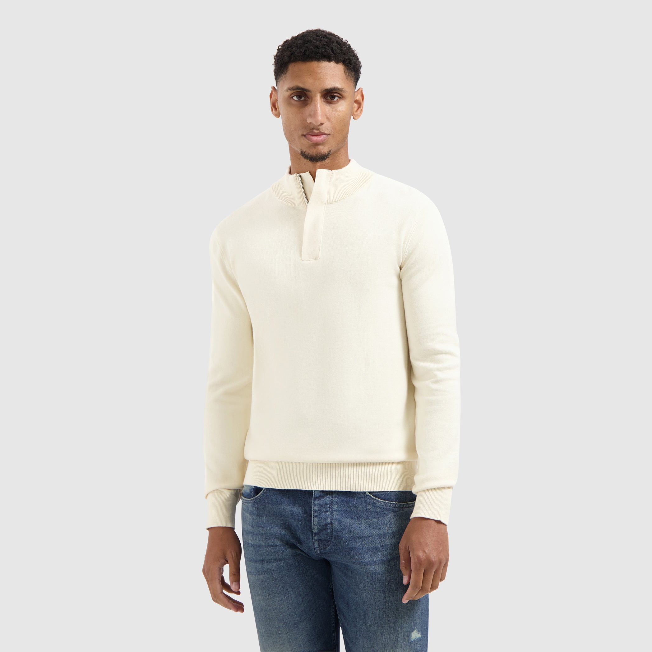 Knit Hidden Half-zip Sweater | Ecru