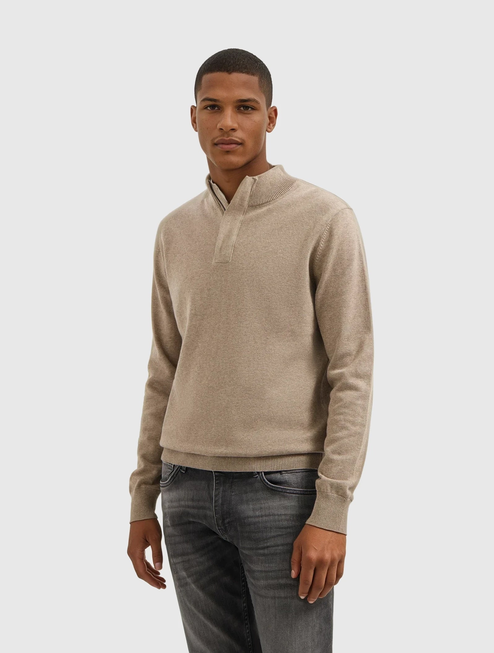 Knit Hidden Half-zip Sweater | Taupe Melange
