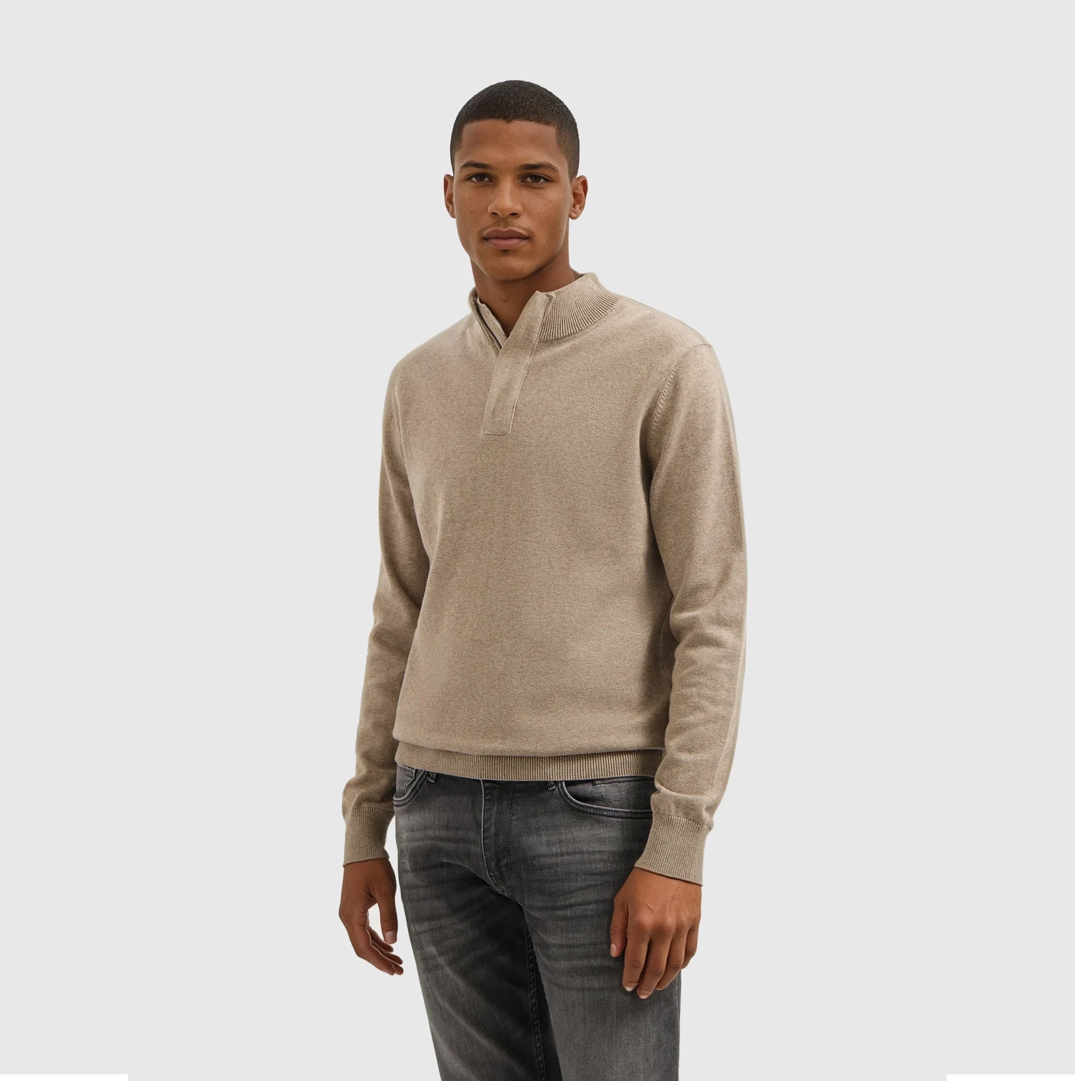 Knit Hidden Half-zip Sweater | Taupe Melange