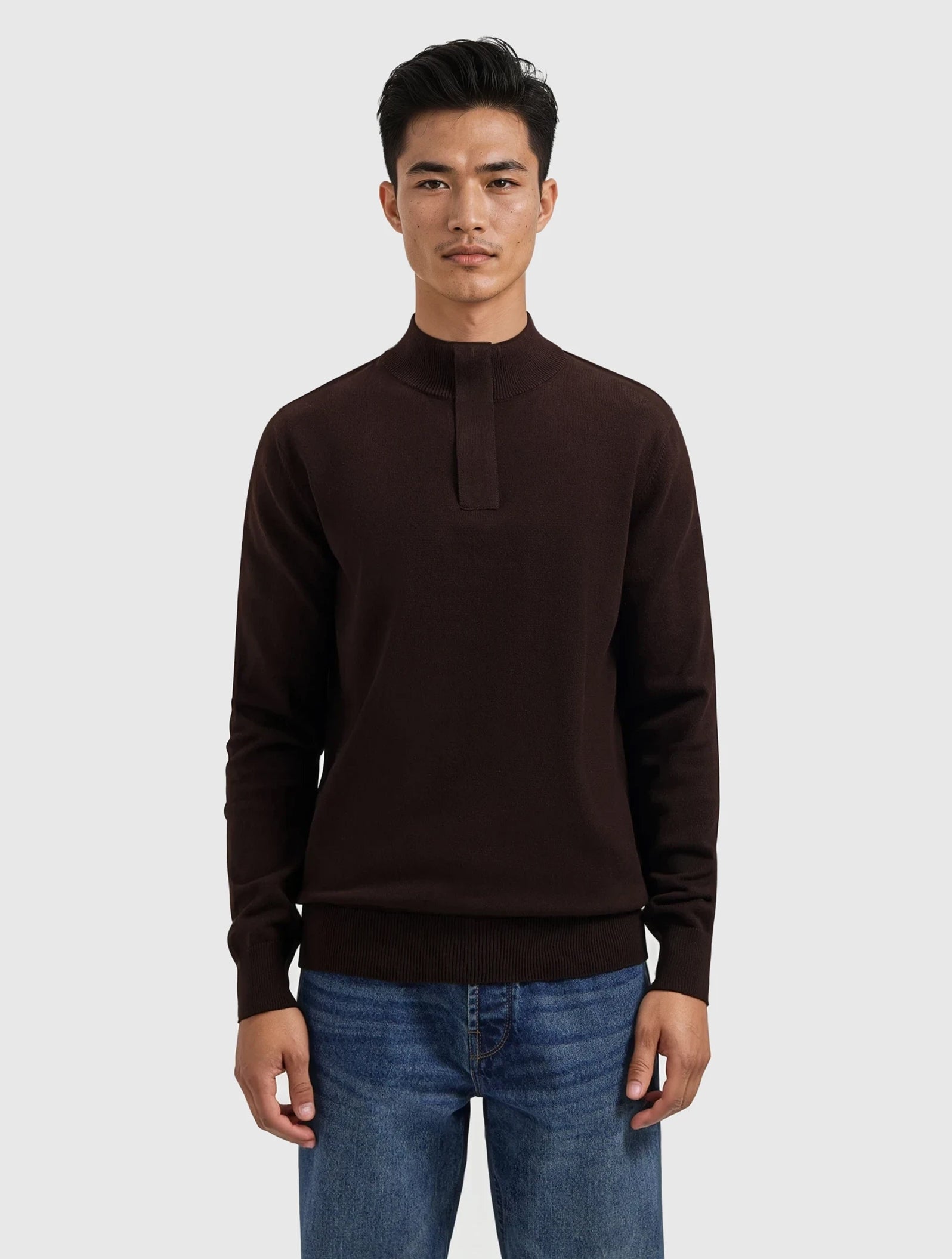 Knit Hidden Half-zip Sweater | Dark Brown