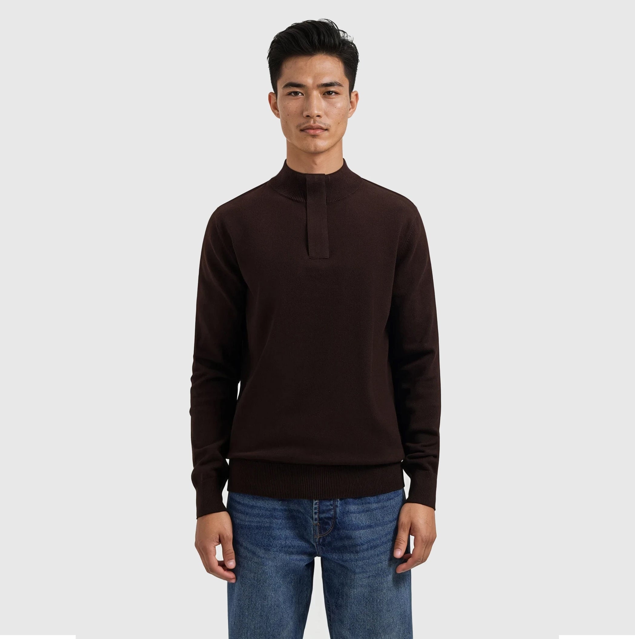 Knit Hidden Half-zip Sweater | Dark Brown