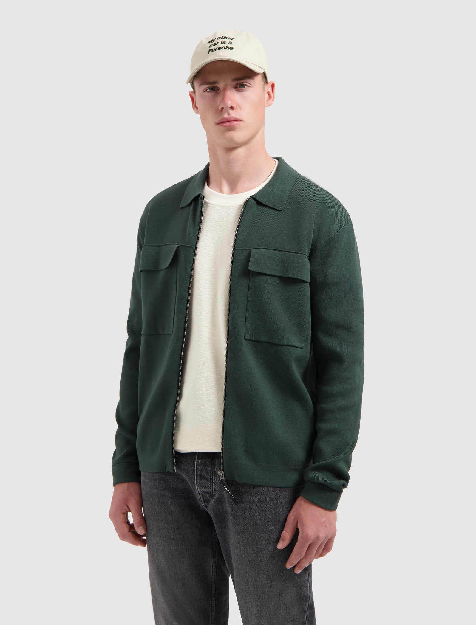 Heavy Knit Full-zip Cardigan | Dark Green
