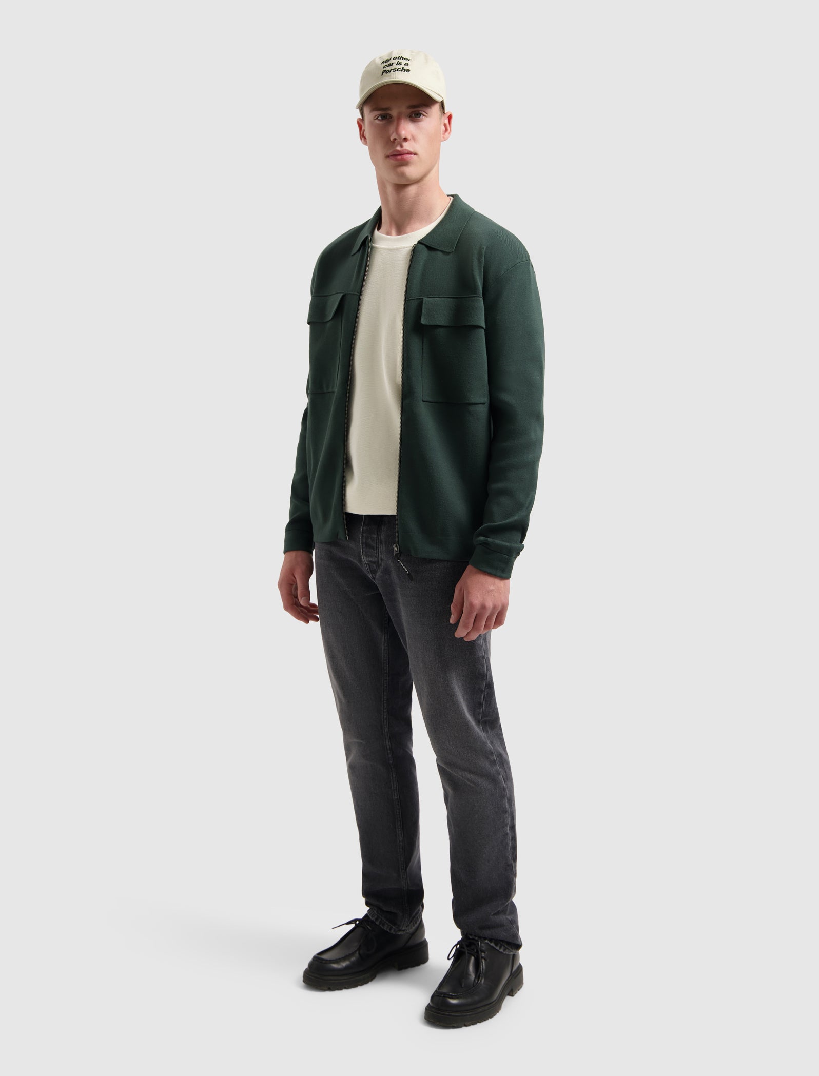 Heavy Knit Full-zip Cardigan | Dark Green