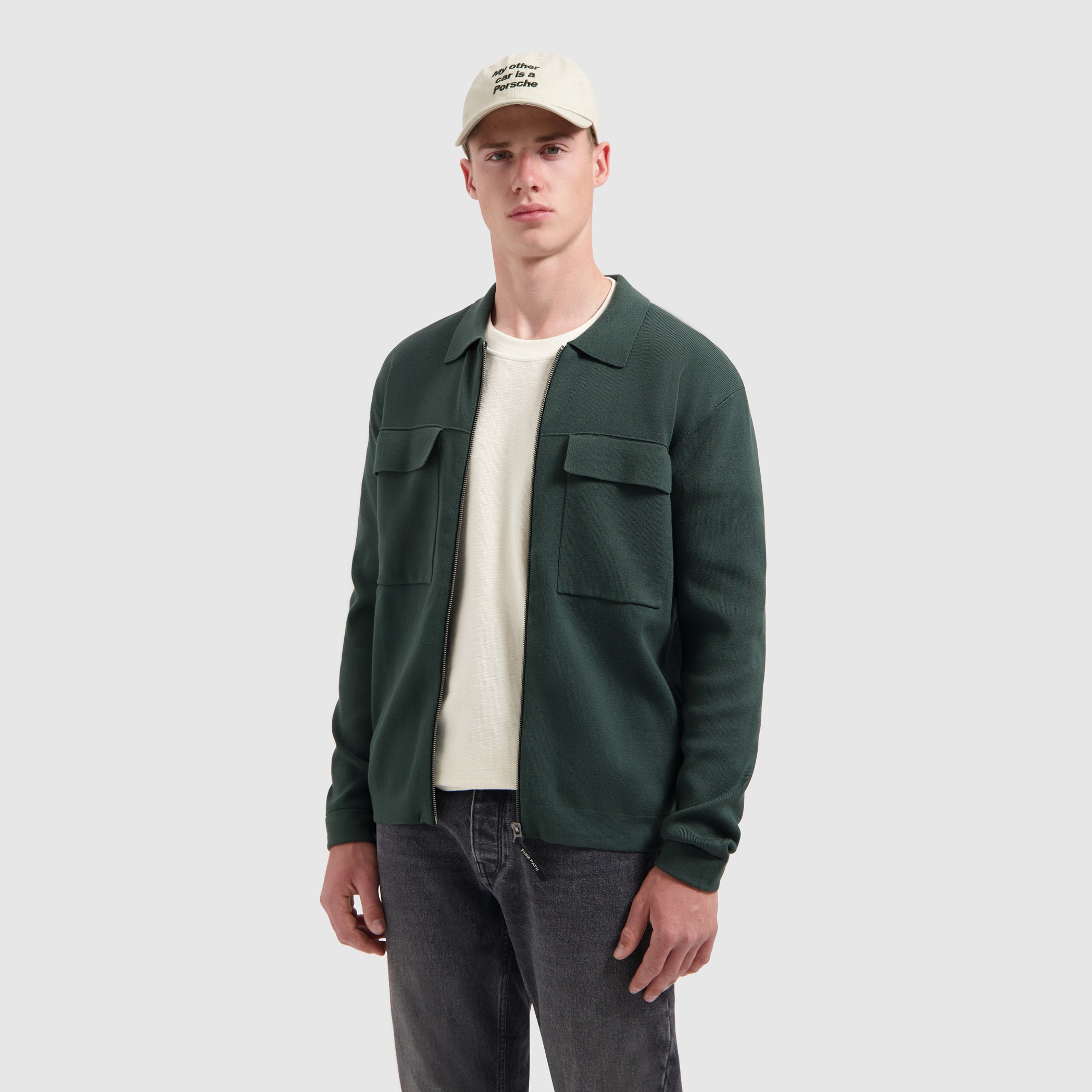 Heavy Knit Full-zip Cardigan | Dark Green