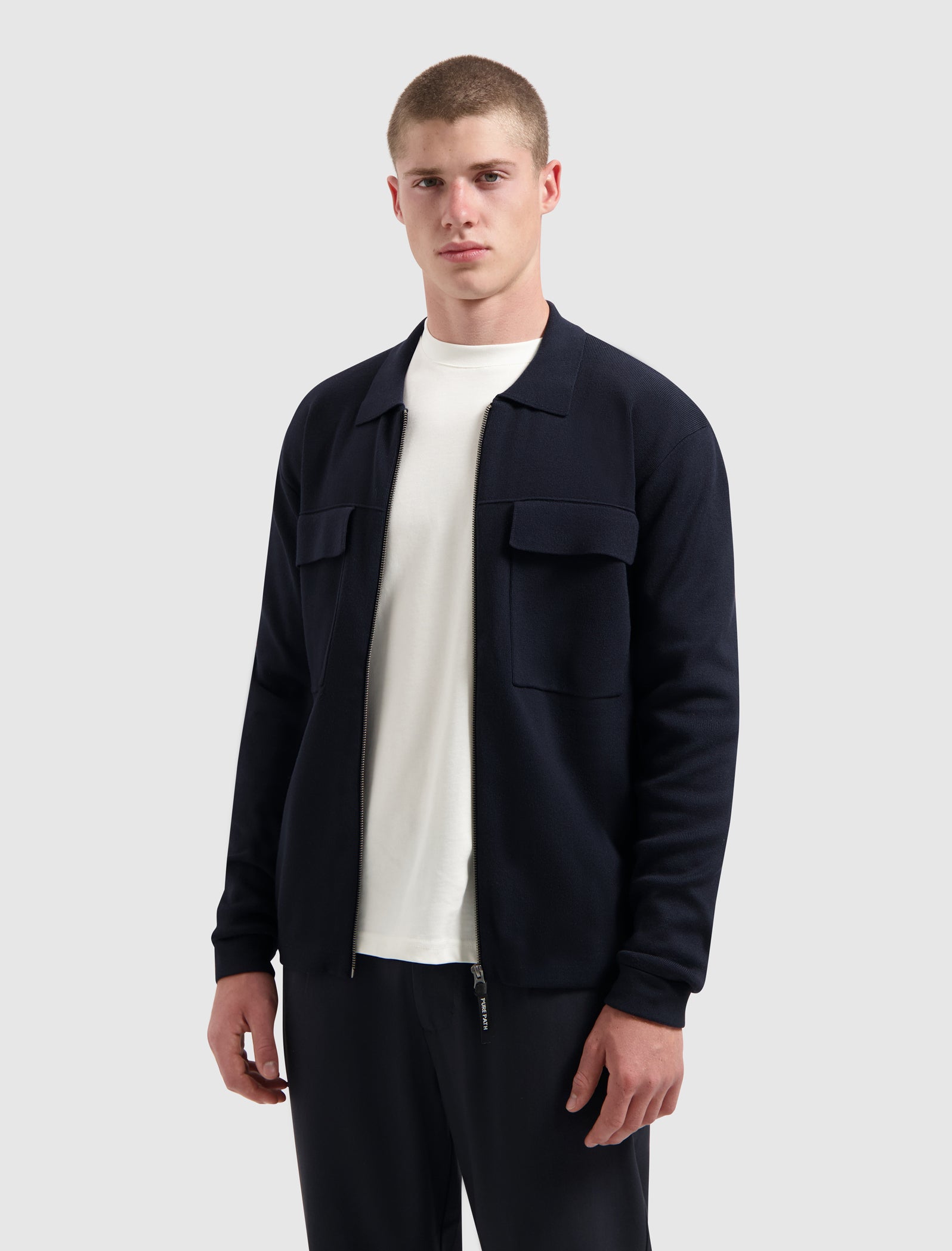 Heavy Knit Full-zip Cardigan | Dark Navy