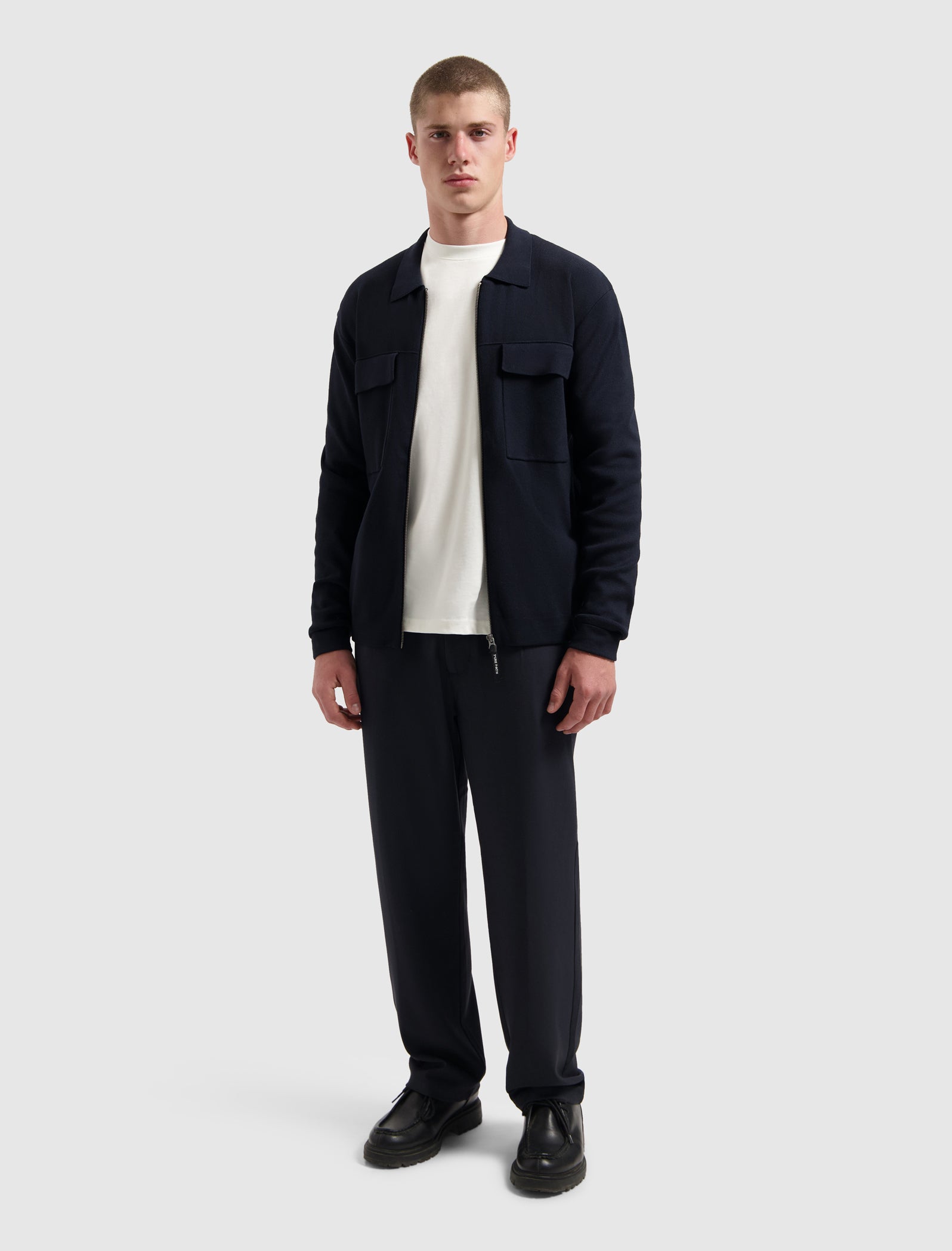 Heavy Knit Full-zip Cardigan | Dark Navy