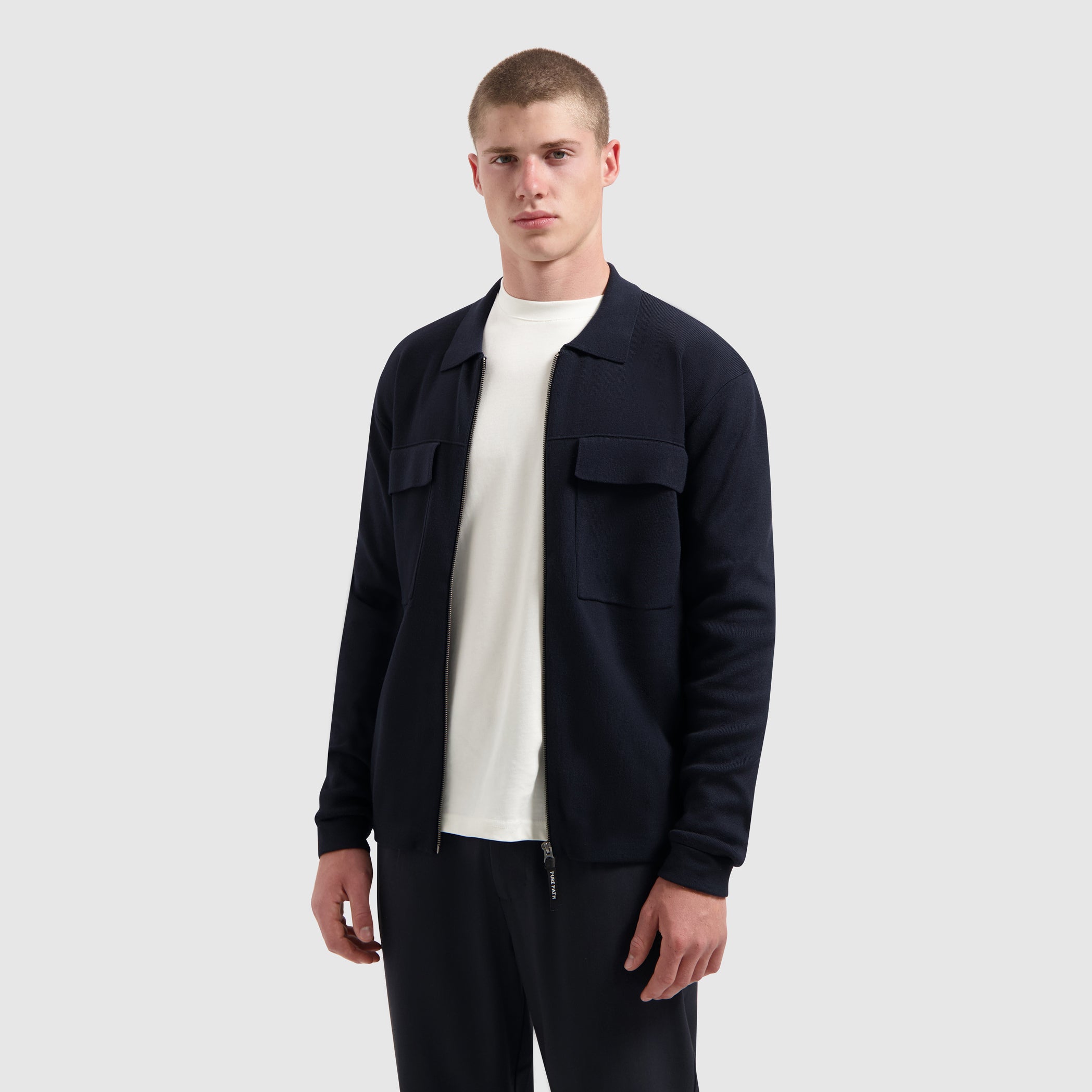 Heavy Knit Full-zip Cardigan | Dark Navy