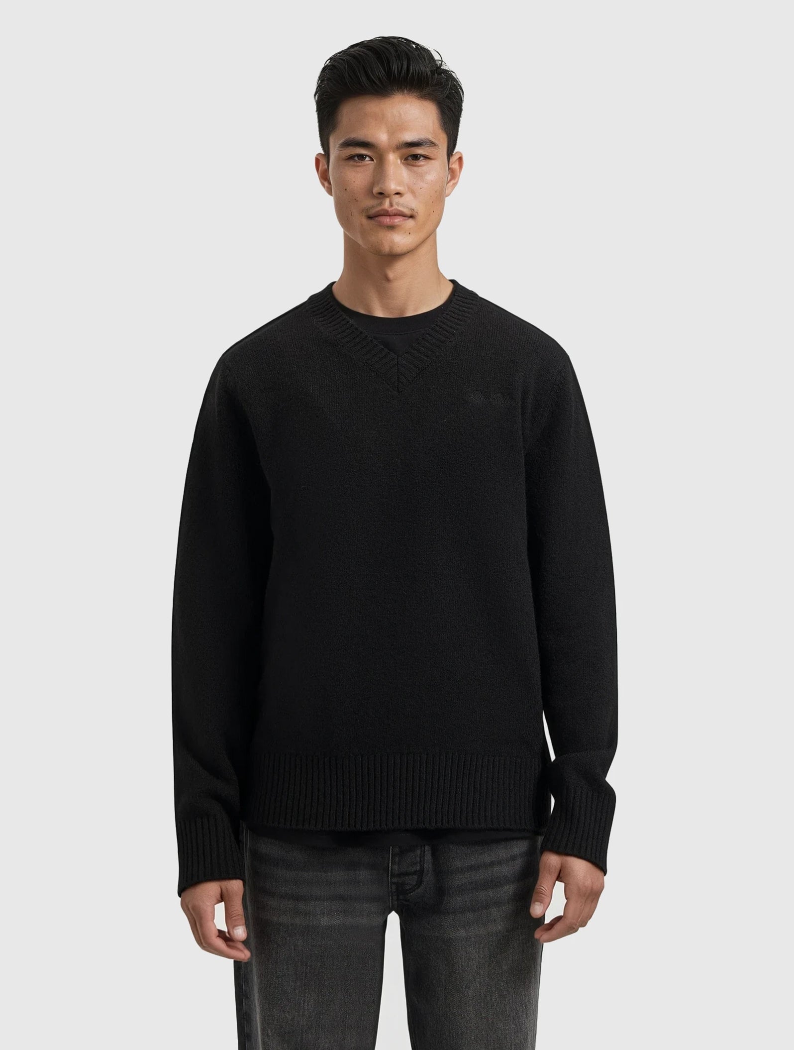 Melange Knit V-neck Sweater | Black