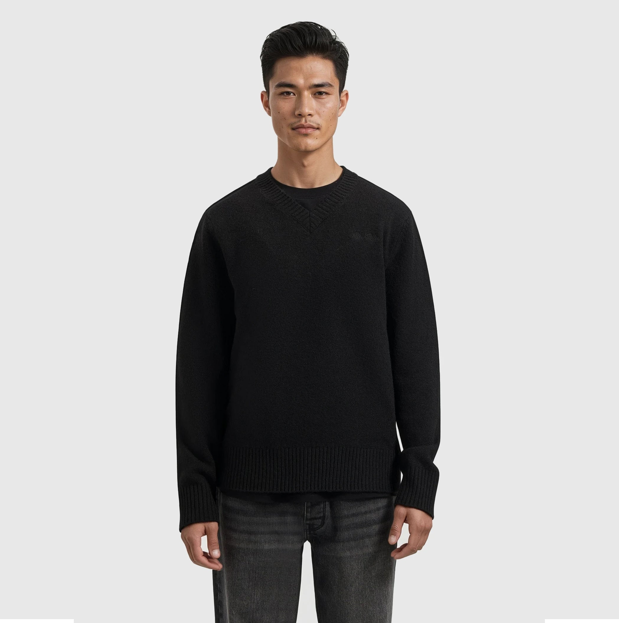 Melange Knit V-neck Sweater | Black